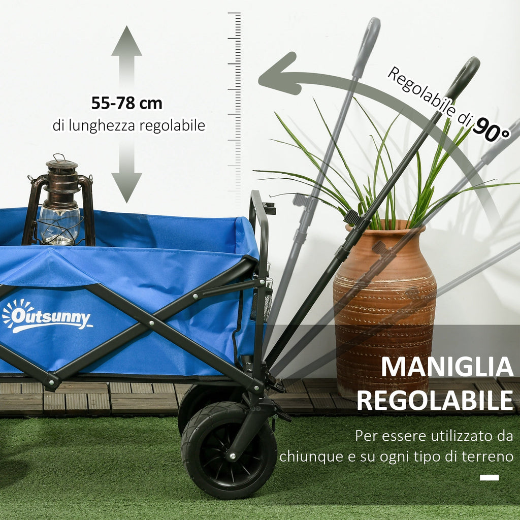EasyComfort Carrello da Giardino 110L with Maniglia Telescopica e Borsa Termica da 15L in Acciaio e Tessuto, Blu