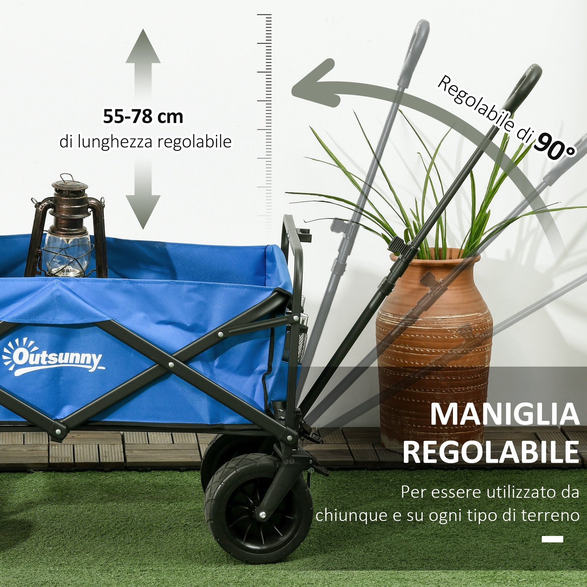 EasyComfort Carrello da Giardino 110L with Maniglia Telescopica e Borsa Termica da 15L in Acciaio e Tessuto, Blu