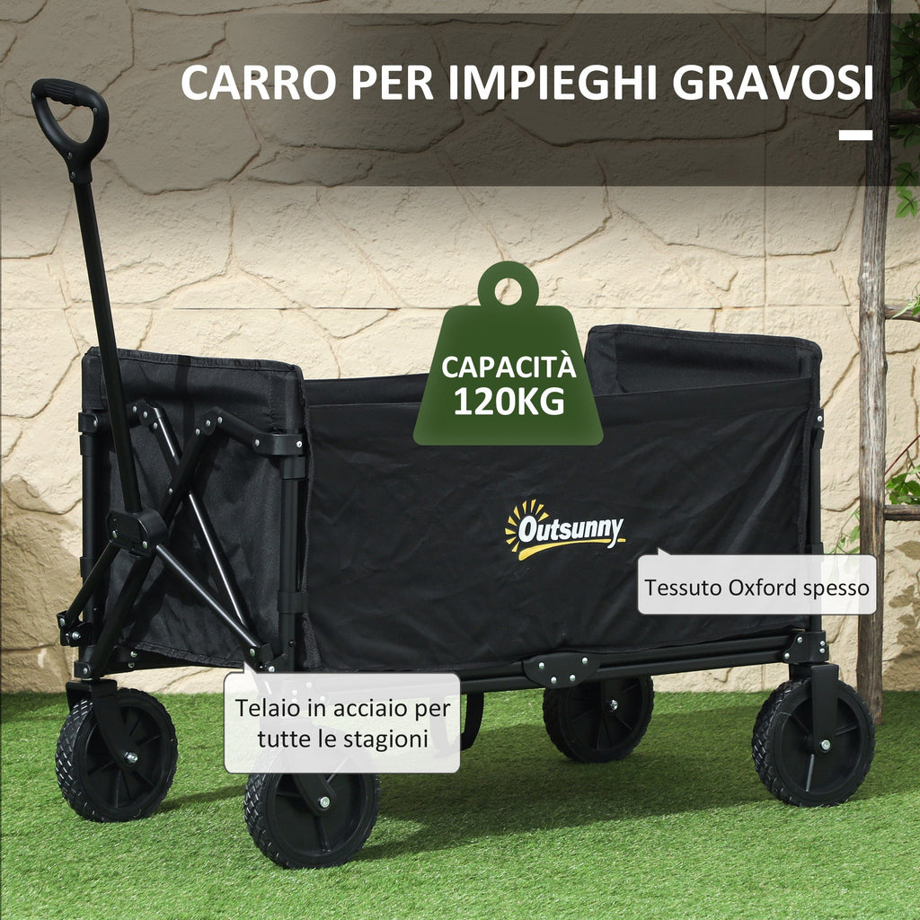 EasyComfort Carrello da Giardino da 120L Pieghevole with Pannello Apribile, in Acciaio e Poliestere, 90x48x62 cm, black