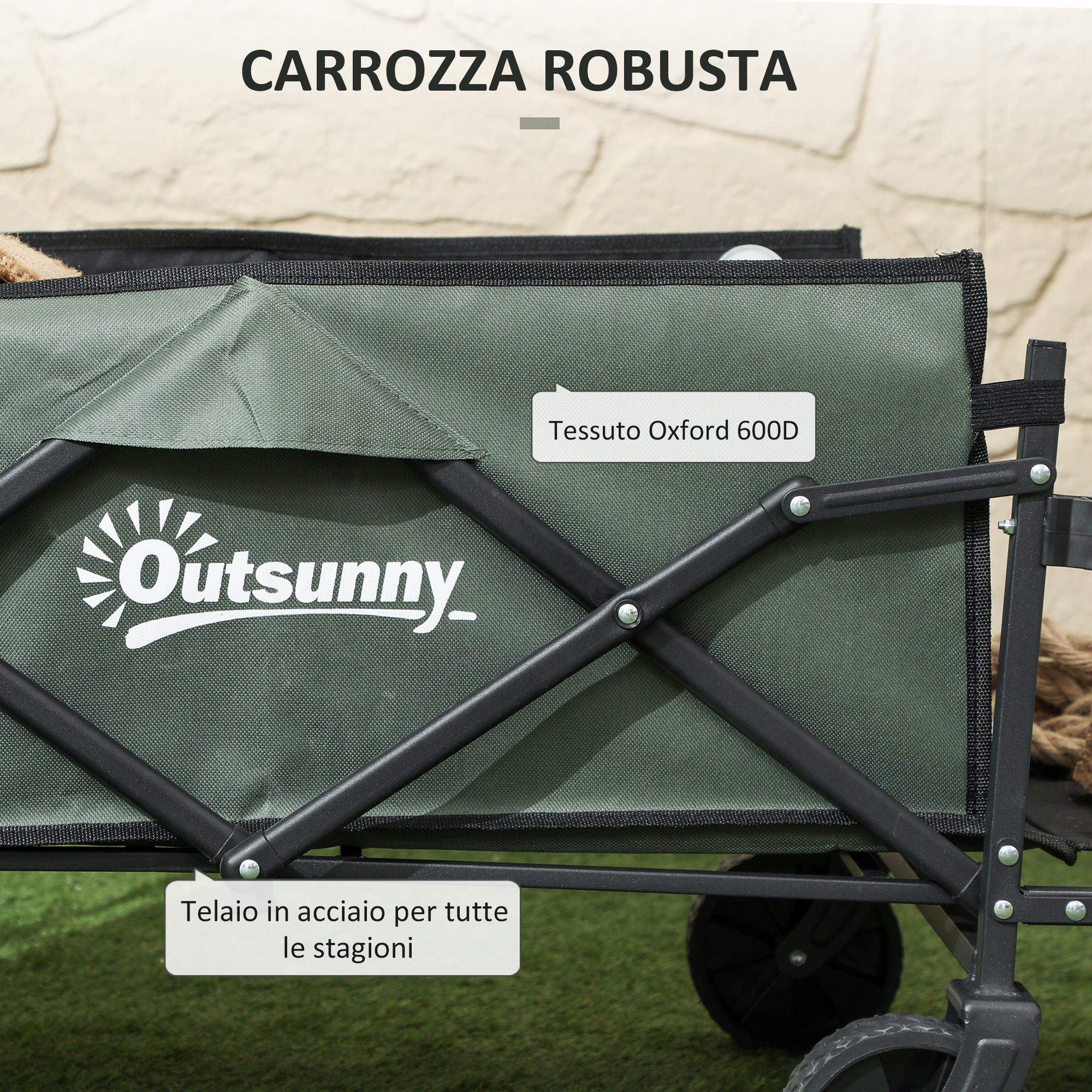 EasyComfort Carrello da Giardino da 72L Pieghevole with Pannello Apribile, in Acciaio e Poliestere, 114x46x65-92 cm, Verde