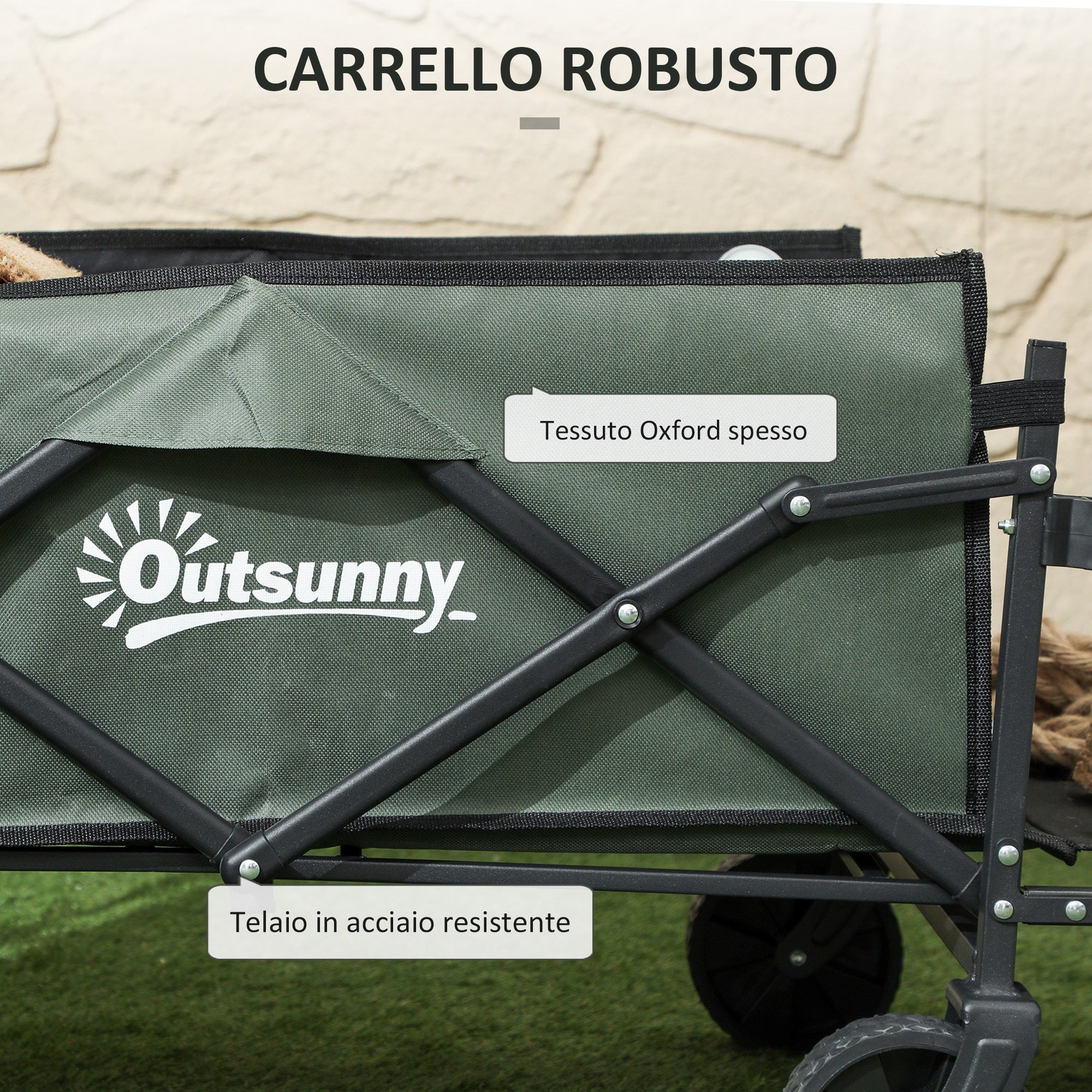 EasyComfort Carrello da Giardino da 95L Pieghevole with Pannello Apribile, in Acciaio e Poliestere, 125x48x78-102 cm, Verde