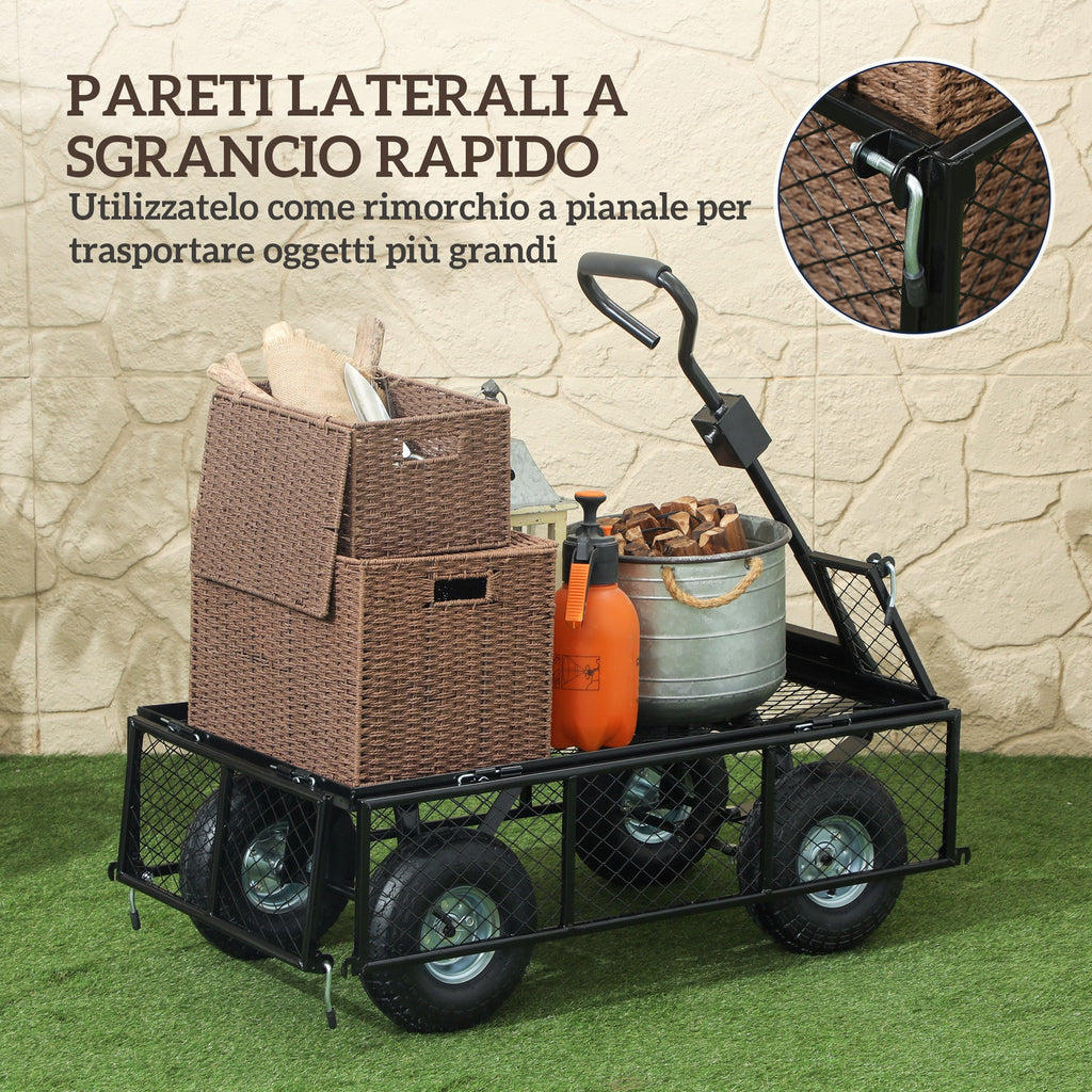 EasyComfort Carrello da Giardino in Acciaio da 114L with Sacca Portaoggetti e Pareti Rimovibili, 105x51x54 cm, black