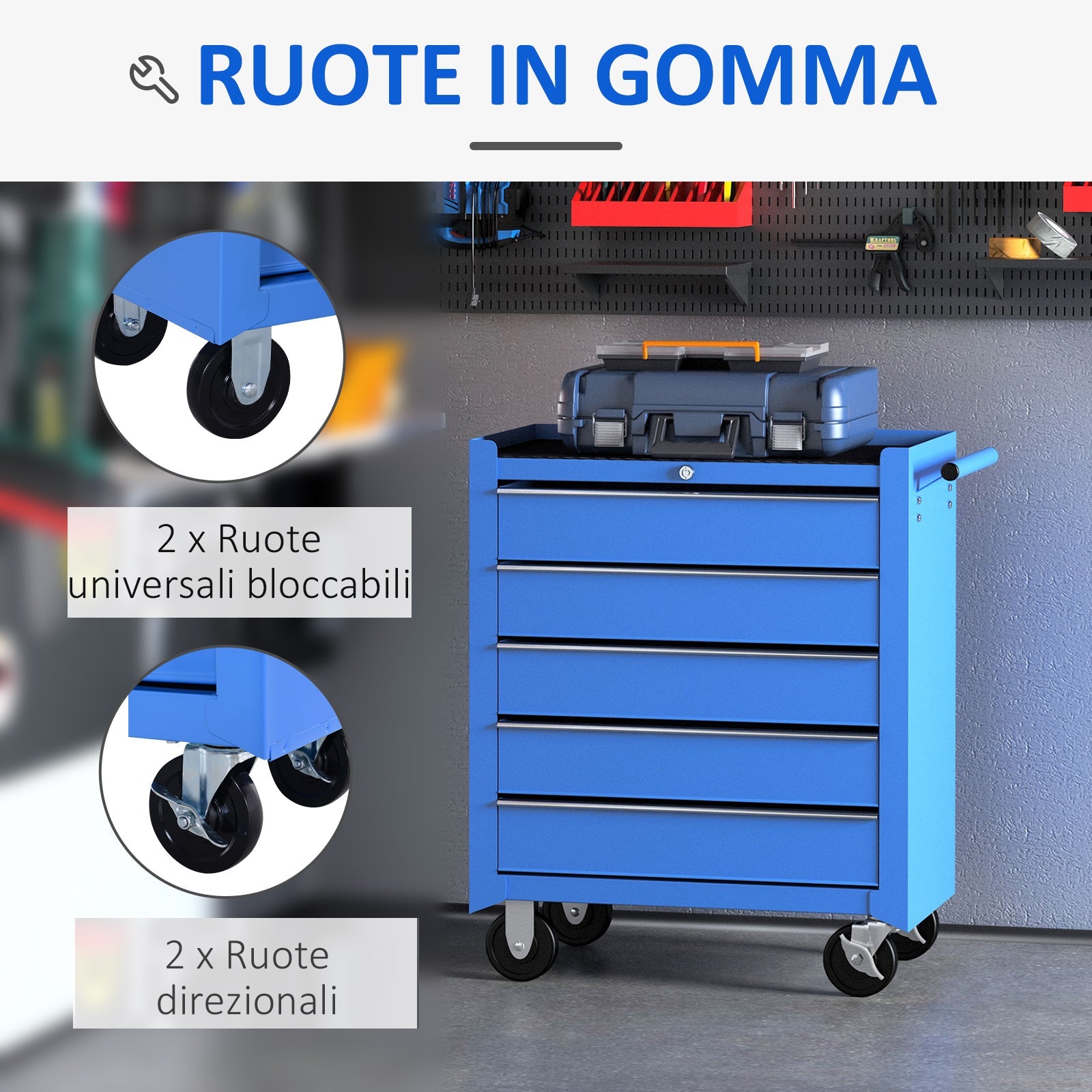 EASYCOMFORT Workshop Trolley with 5 Drawers for Work Tools 67.5x33x77cm