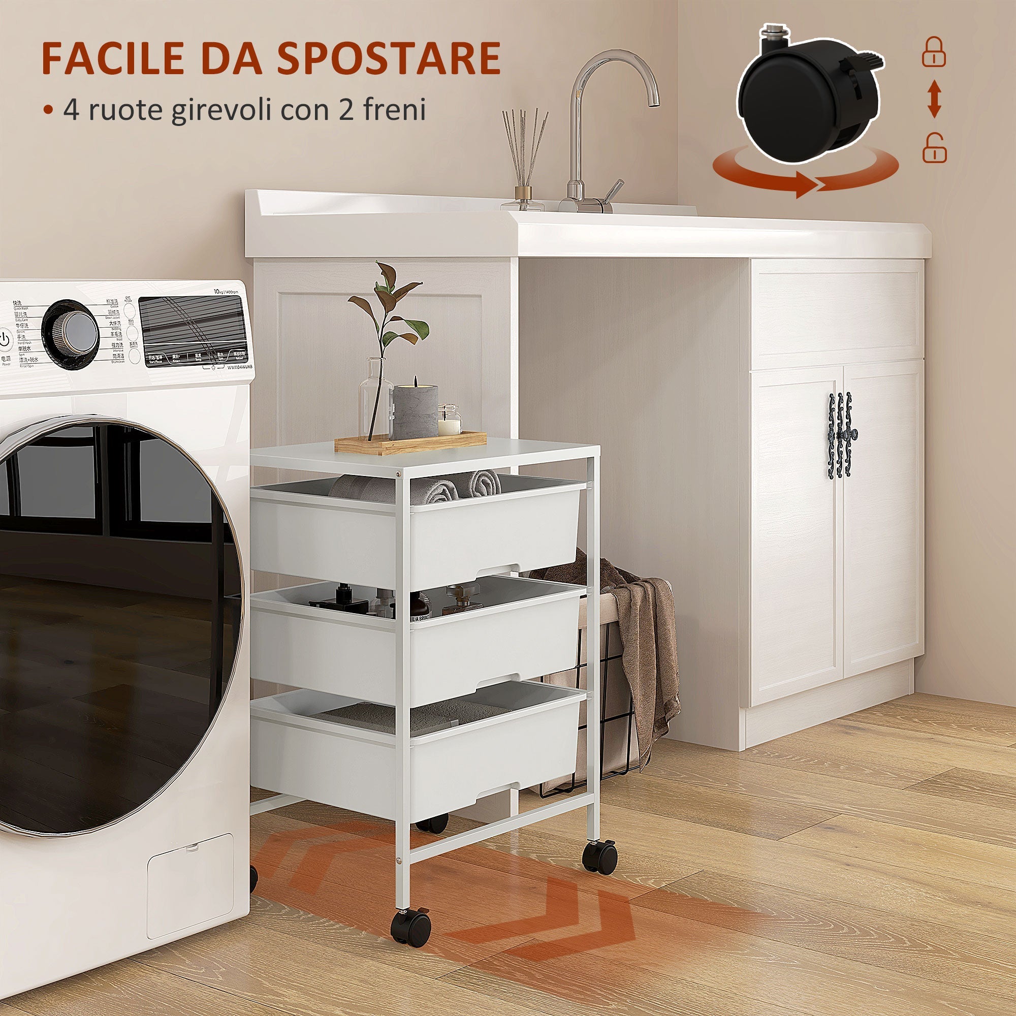 EasyComfort Carrello Multiuso multifunctionele trolley met 3 uittrekbare manden (wit)
