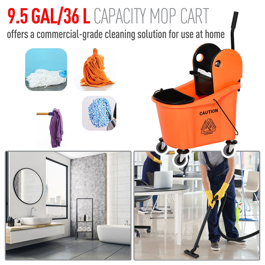 Easycomfort Carrello Secchio Lavapavimenti da 36L with Strizzatore Pressa Arancione