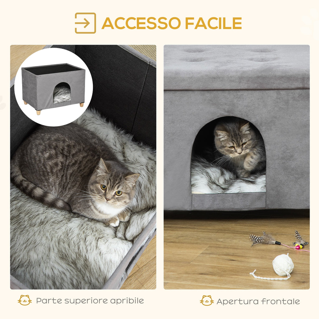EasyComfort Kattenhuis en poef met afneembaar wasbaar kussen, grijs