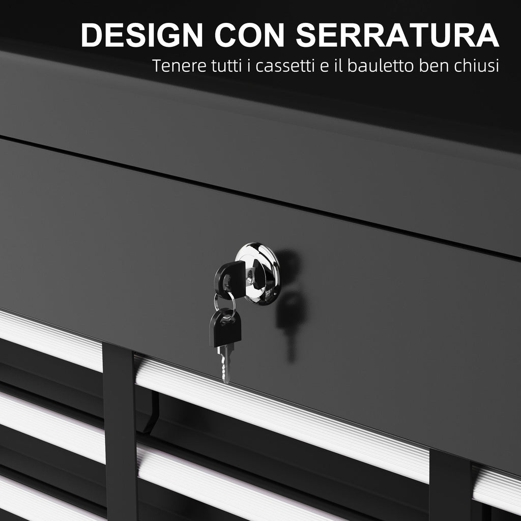 EasyComfort Cassetta per Attrezzi a 6 Cassetti in Acciaio con Serratura, 60x26x34cm, Nero