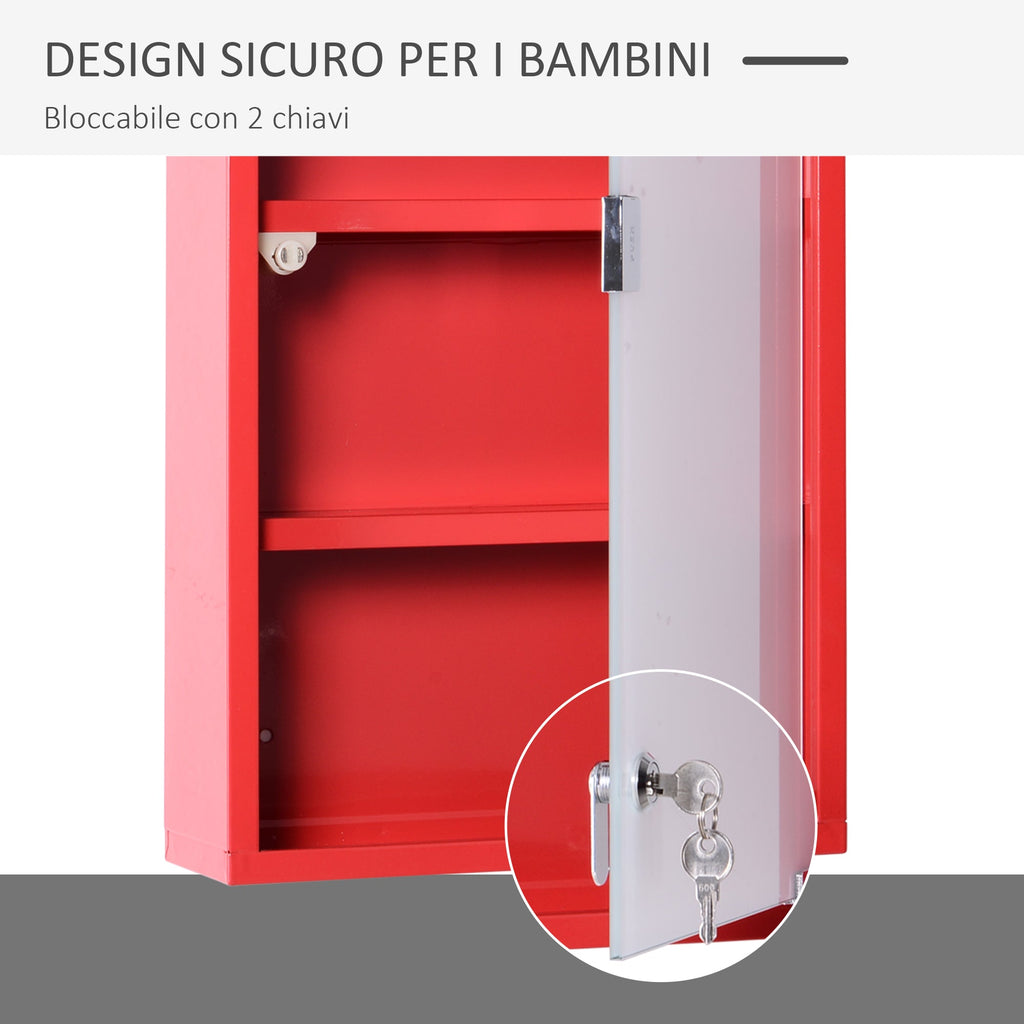 Easycomfort Cassetta Porta Medicine Armadietto Medicinali 4 Livelli Porta in Vetro 60×30×12cm Rosso