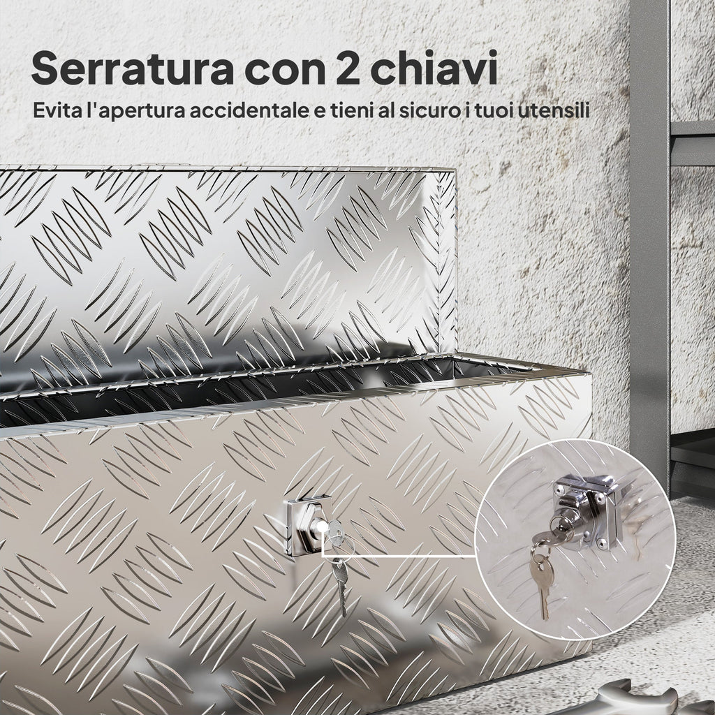 EasyComfort Cassetta Portautensili da 2 kg con Chiusura a Chiave, in Lamiera di Alluminio, 50x15.5x20.5 cm, Argento