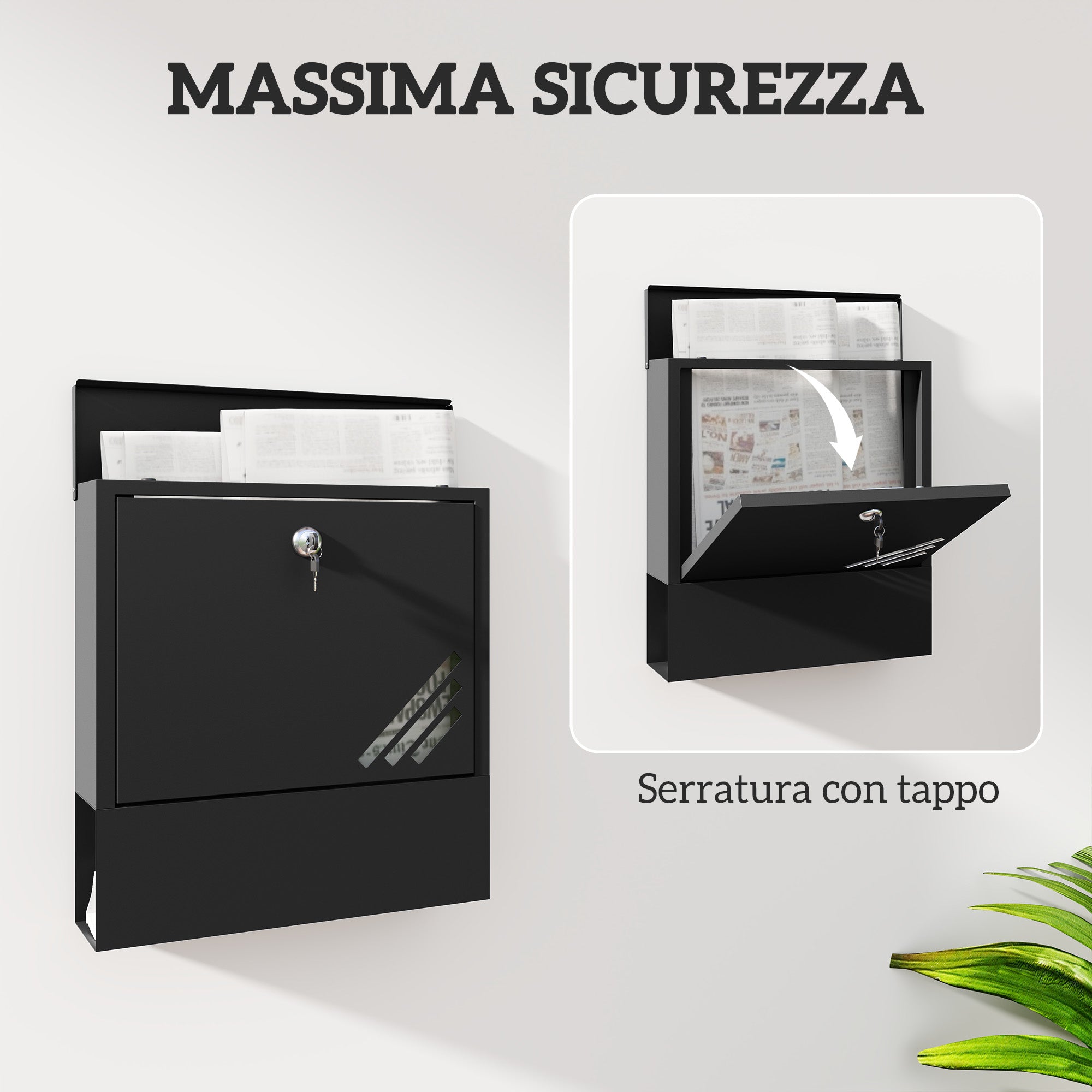 EasyComfort Cassetta Postale a Muro in Metallo con Finestrella e Serratura, 30x8.5x32.5 cm, Grigio Carbone
