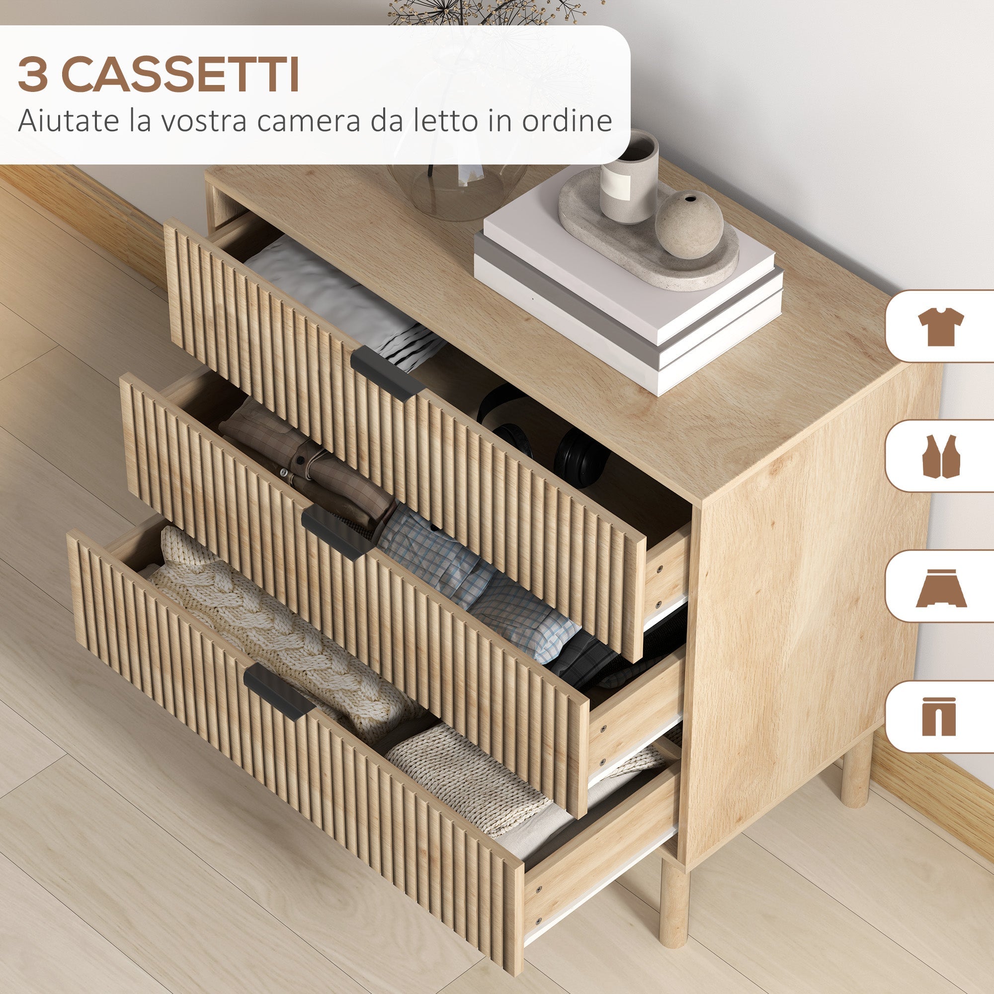 EasyComfort 3-laden ladekast 80 x 40 x 77.5 cm - Eik