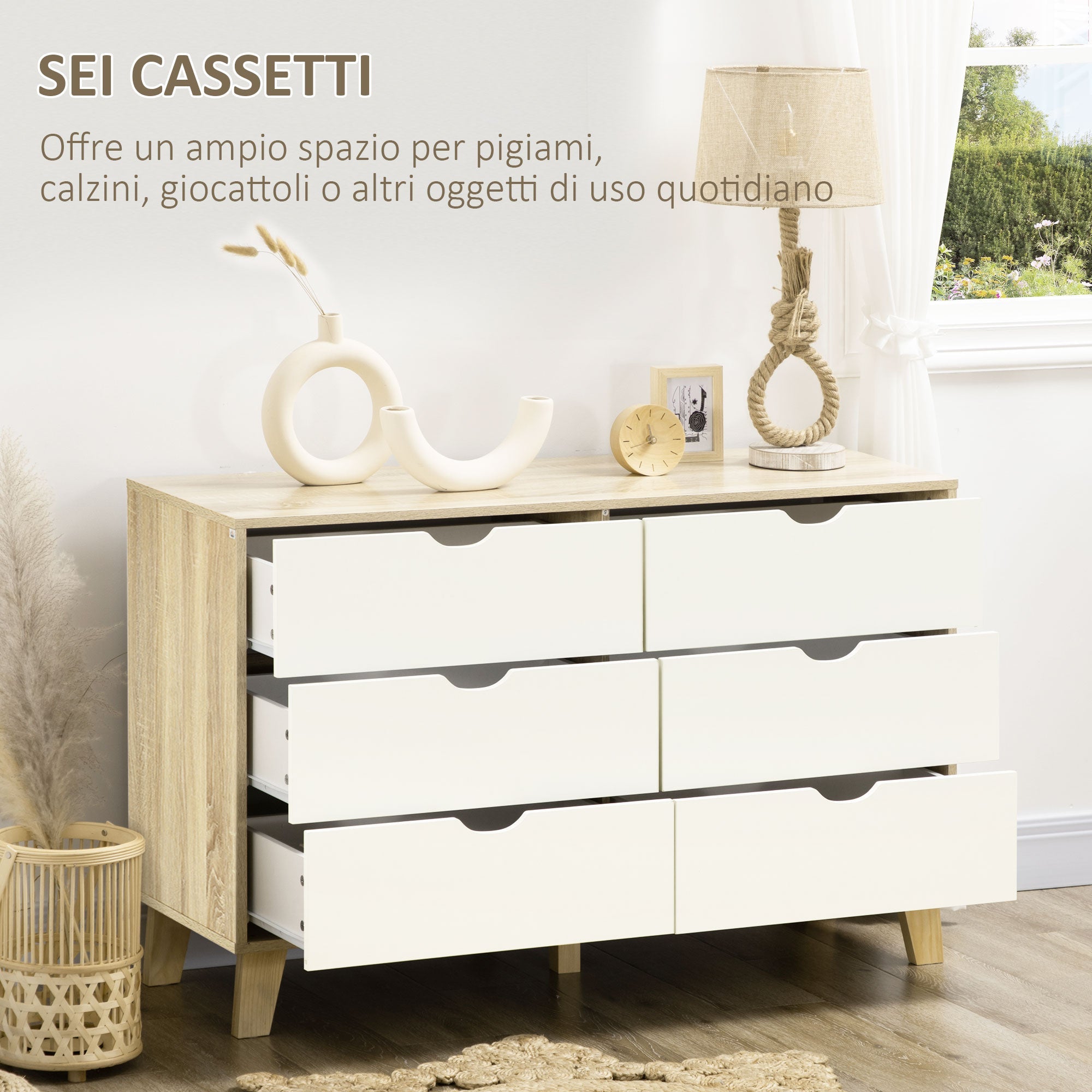 EasyComfort Ladekast 6 lades 120x40x76 cm wit/hout