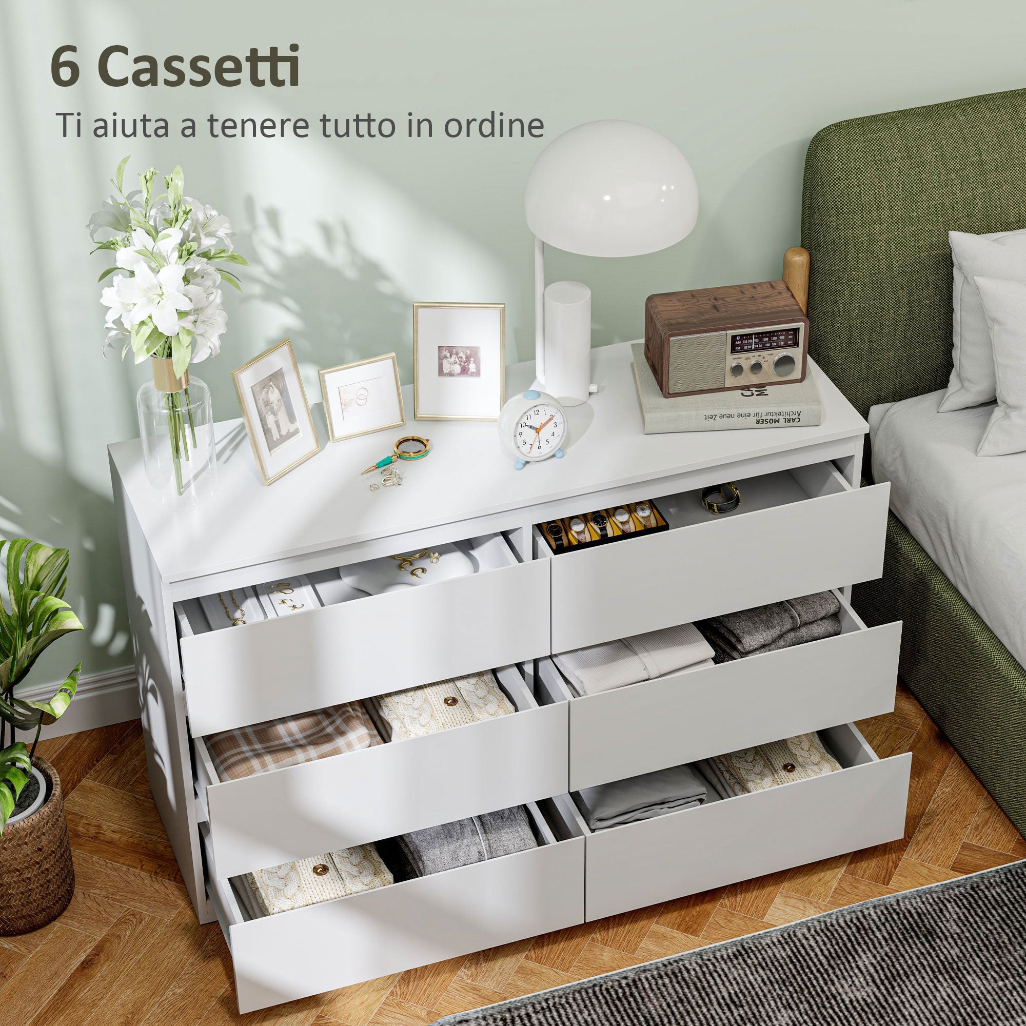 EasyComfort 6-ladenkast hout, 120x39x75 cm