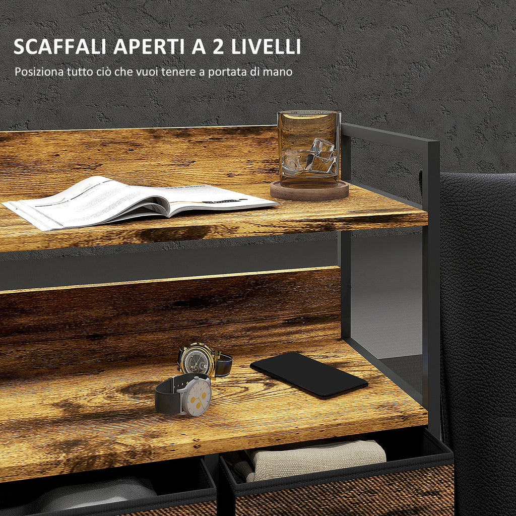 EasyComfort Cassettiera 7 Cassetti Rimovibili with 2 Ripiani Industriale in Legno e Acciaio, 79x29x101 cm, Marrone e black
