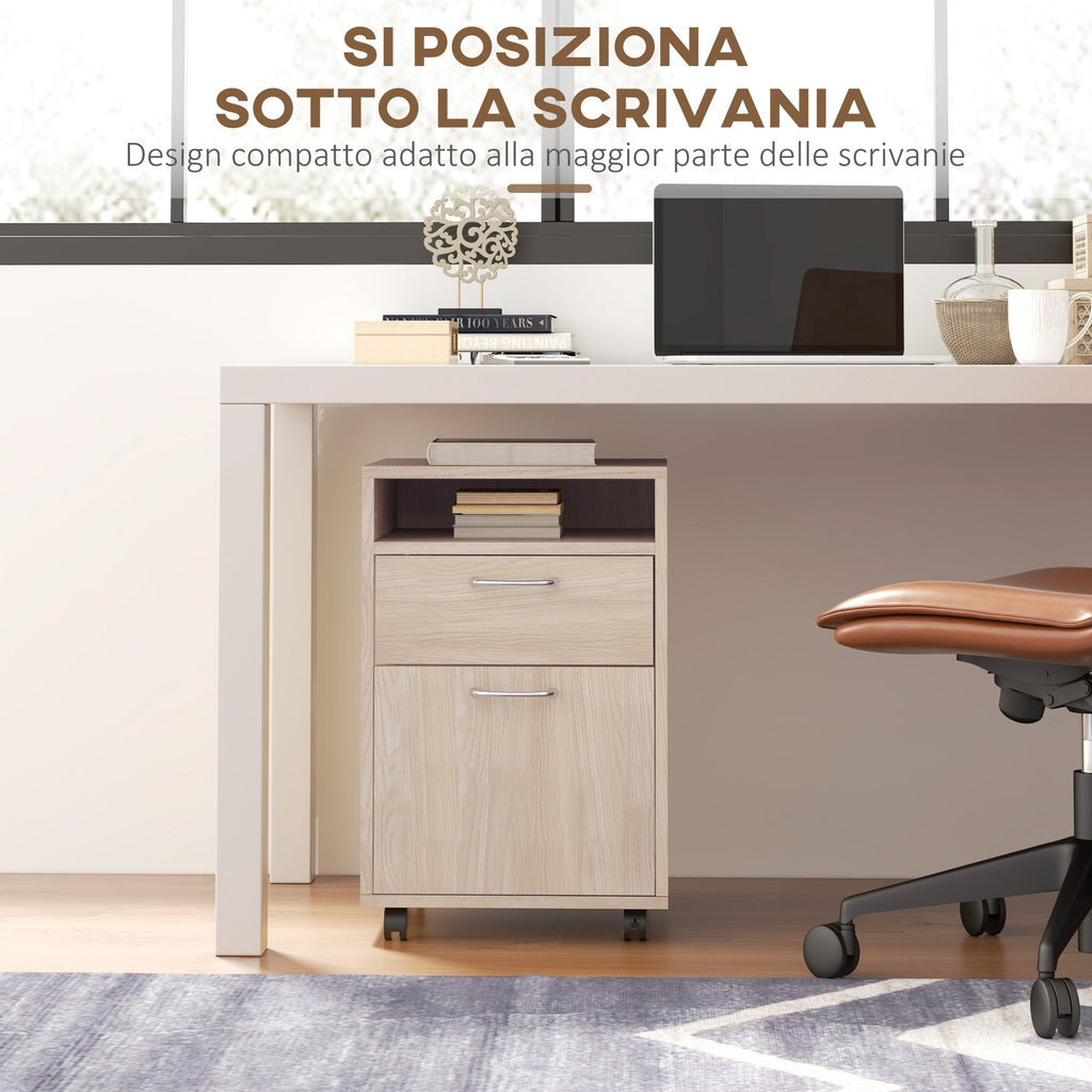 EasyComfort Cassettiera da Ufficio Portadocumenti with Ripiano Aperto e 2 Cassetti, in Legno e Metallo, 40x35x60 cm, Rovere