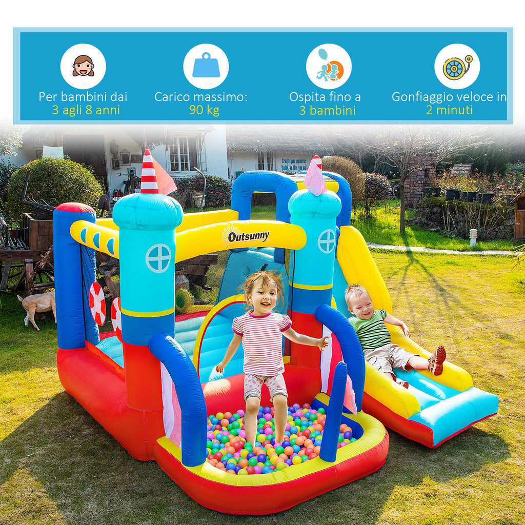 EASYCOMFORT Inflatable Castle 4 in 1 for Children 3-8 Years, Slide and Pool, 265x260x200cm