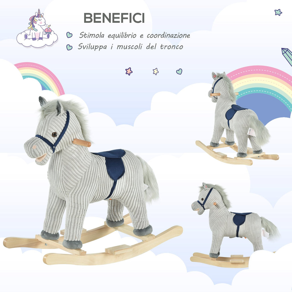 EasyComfort Cavallo schommelpaard voor kinderen 3–6 jaar, met geluid, 73x35x64 cm