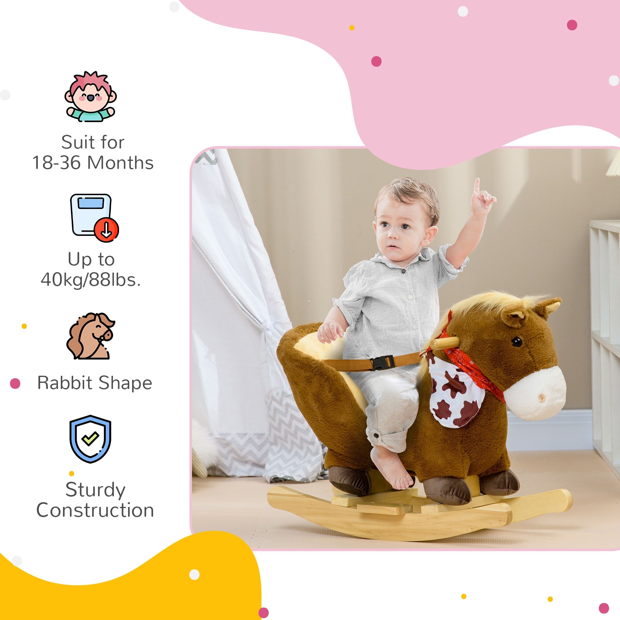 EasyComfort Cavallo Schommelpaard voor kinderen 18-36 maanden, 60x33x50 cm