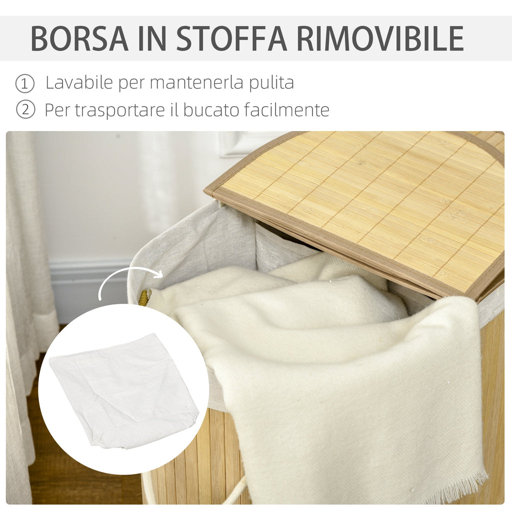 Easycomfort Cesto Portabiancheria a 2 Sezioni, 2 Coperchi e Capacità 100L with Sacca Interna Removibile, 62.5x37x60.5 cm