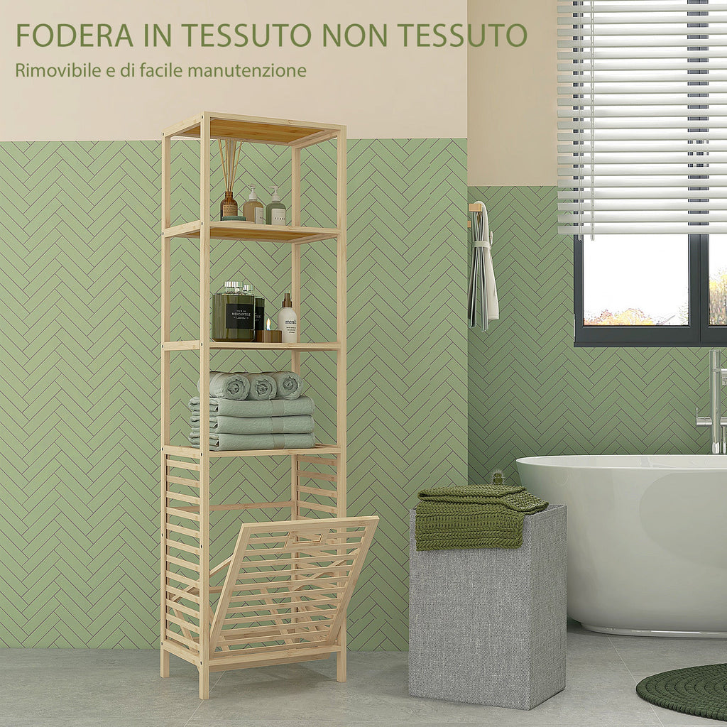 EasyComfort Colonna Bagno badkamerkolom met 3 planken en wasmand, 44x33x160 cm