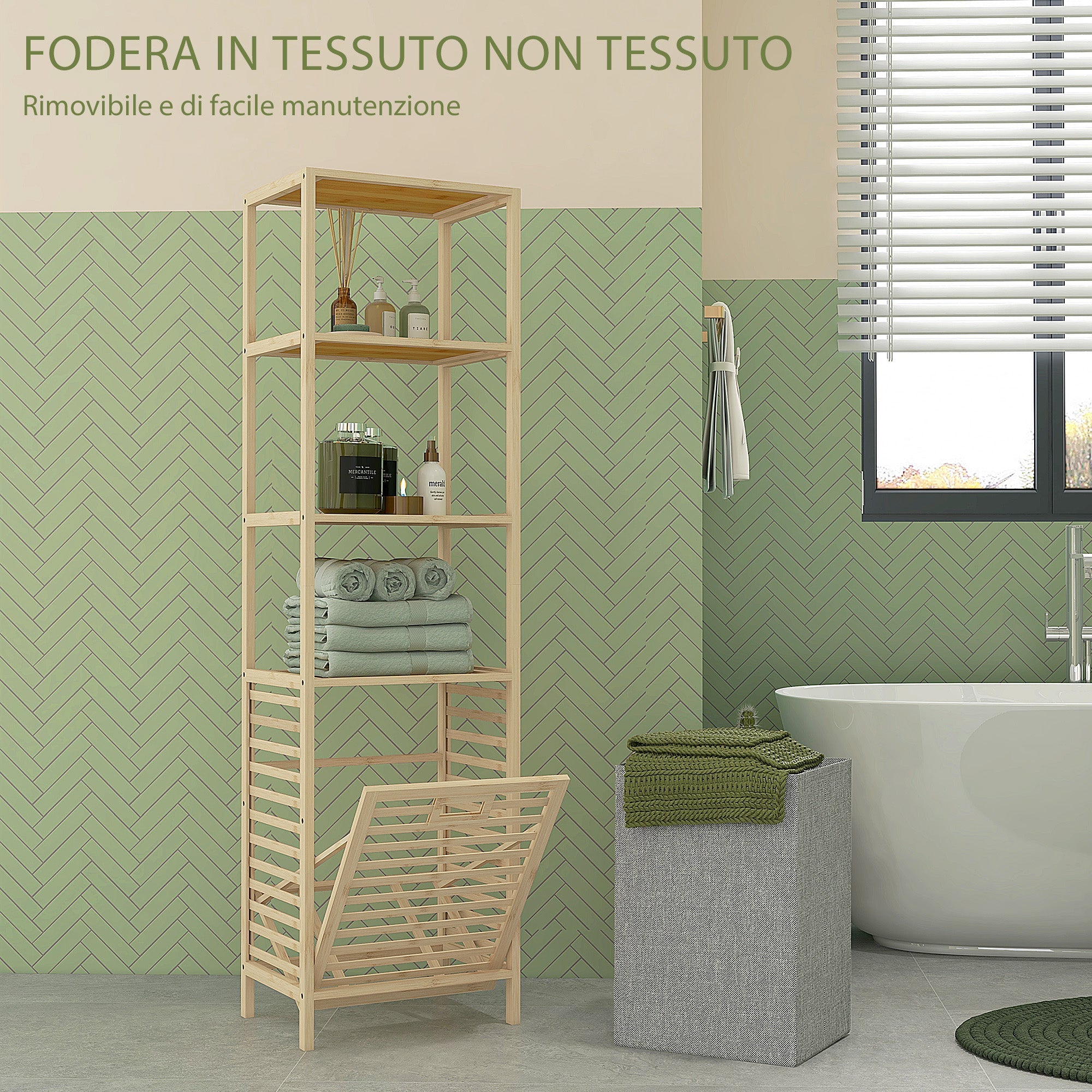 EasyComfort Colonna Bagno badkamerkolom met 3 planken en wasmand, 44x33x160 cm