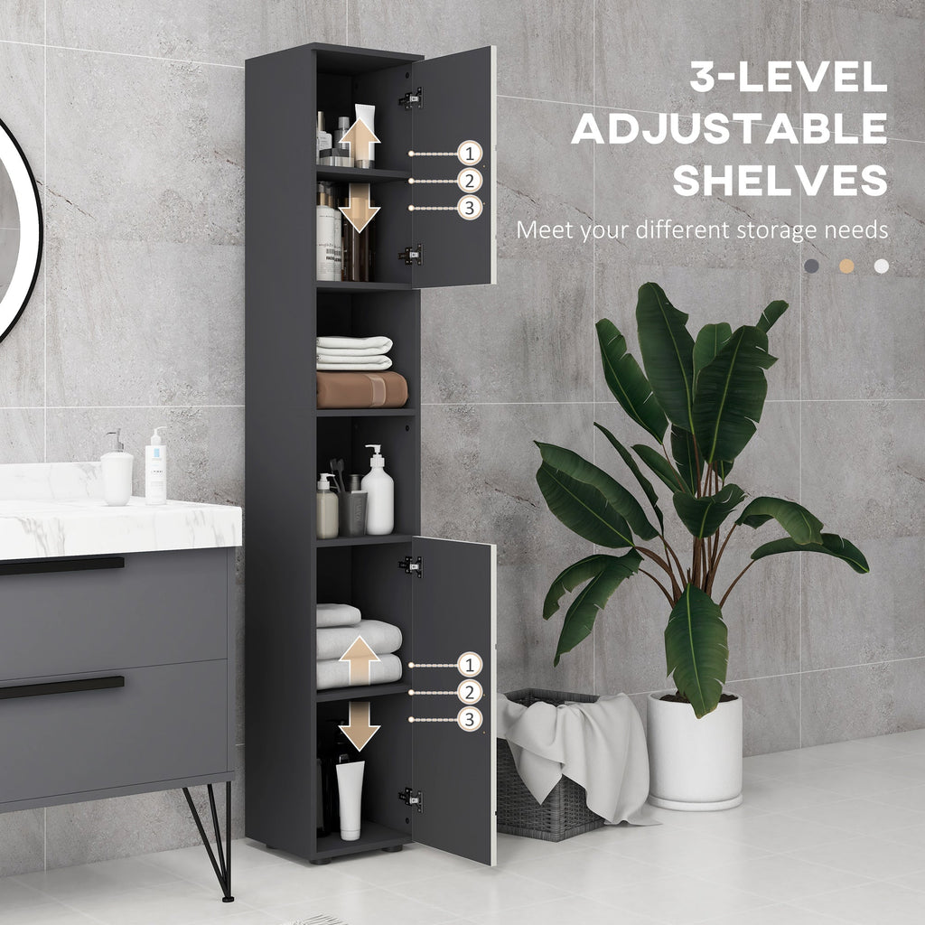 Easycomfort Colonna Bagno in Truciolato with 2 Ripiani Aperti e 2 Armadietti a 2 Livelli, 30x30x183 cm, Grigio