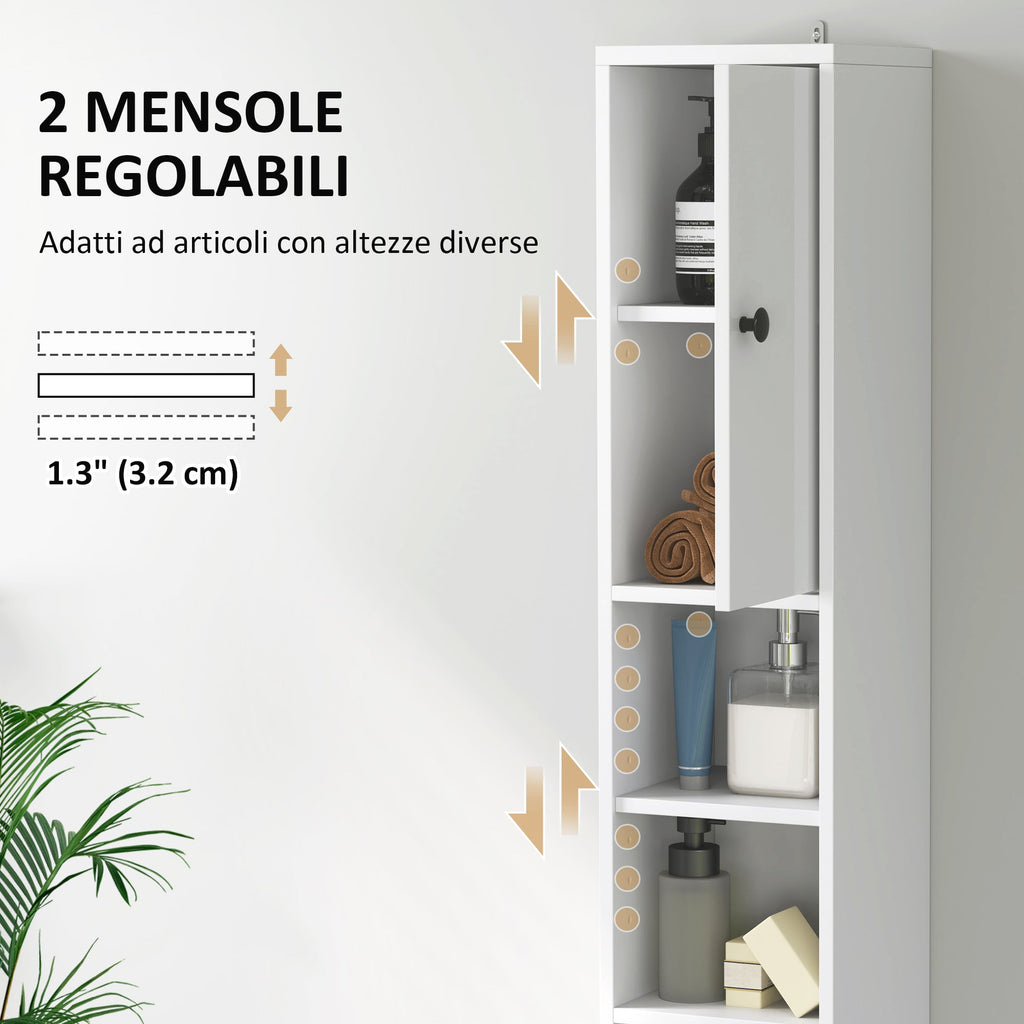 EasyComfort Colonna Bagno Salvaspazio with 2 Armadietti, 3 Ripiani Aperti e Cassetto, in Legno, 20x20x178 cm, white