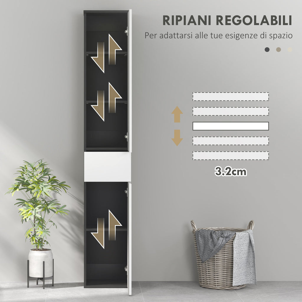 EasyComfort Colonna Bagno Salvaspazio in Legno with 2 Armadietti e Cassetto, 30x28x180 cm, black