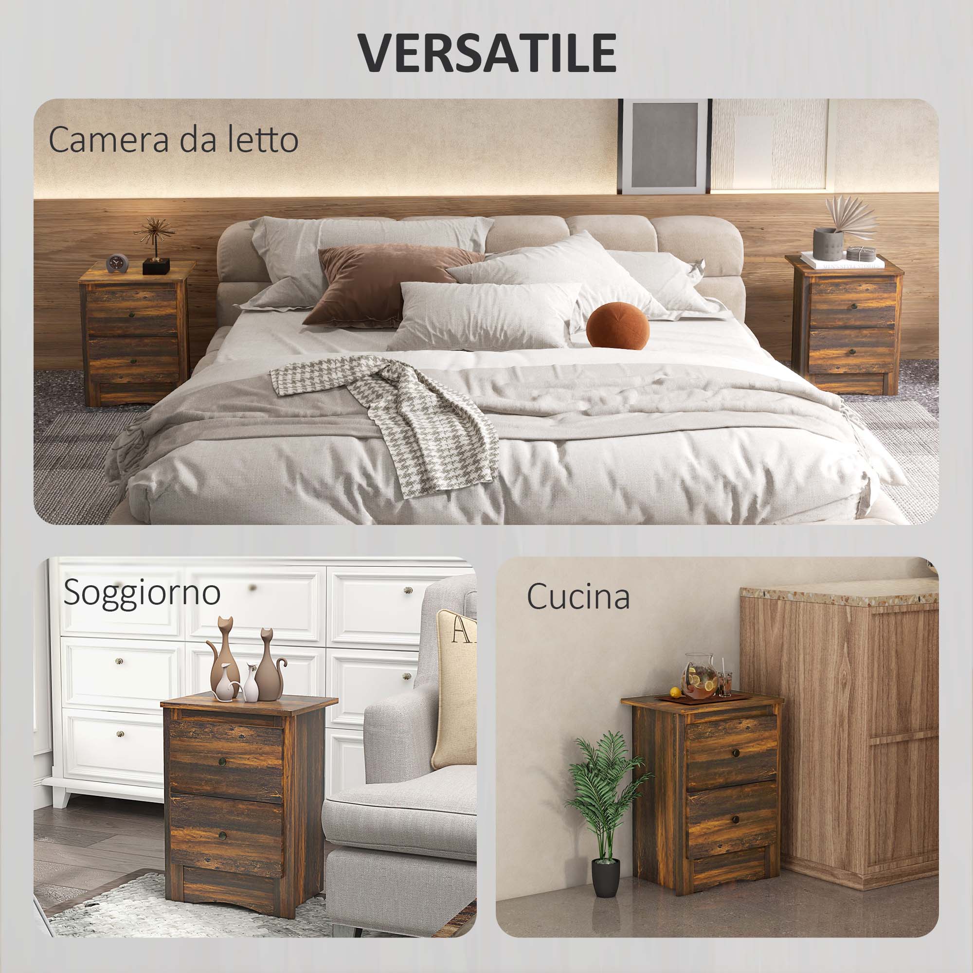 EasyComfort Comodino nachtkastje 2 lades 40x30x56 cm
