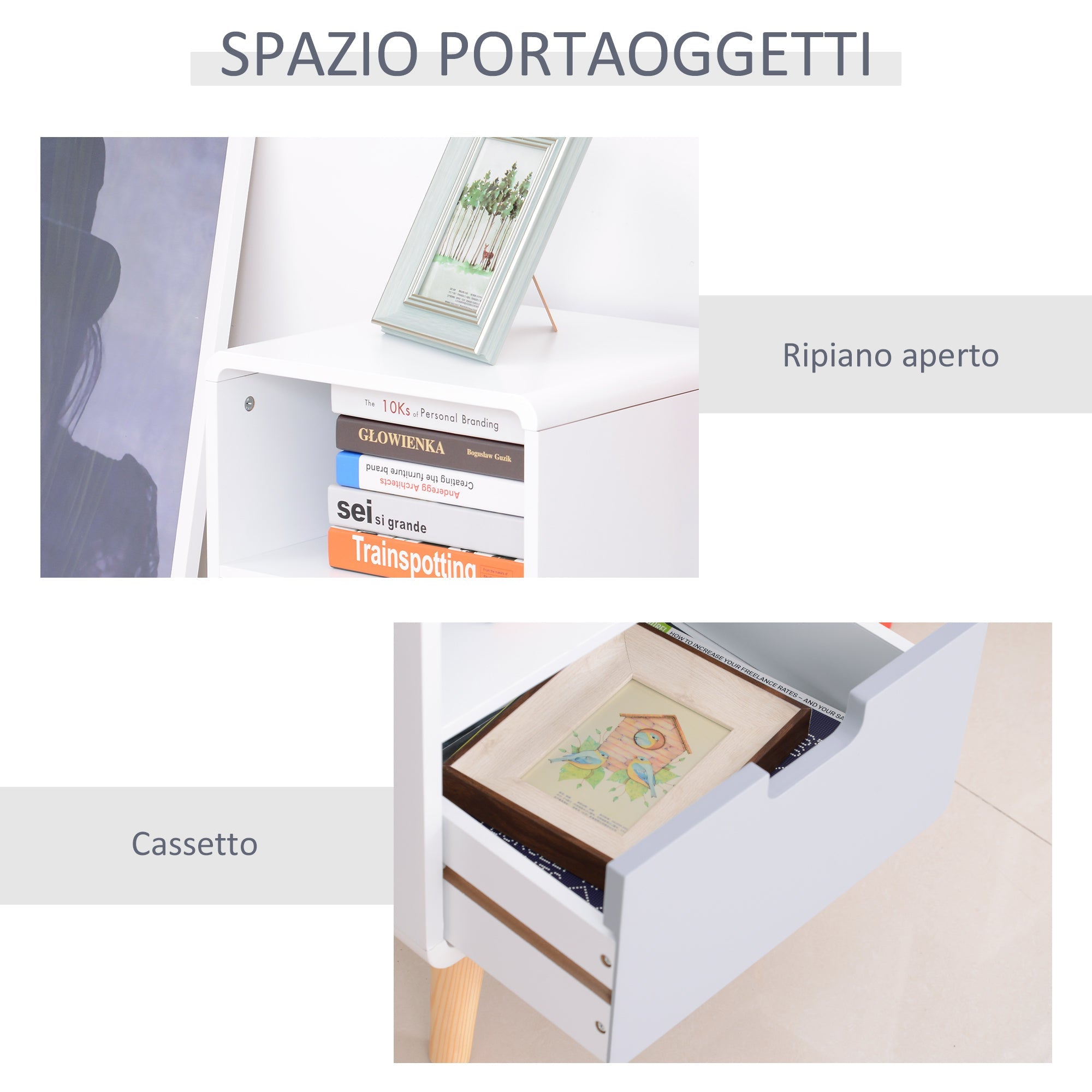 Easycomfort Comodino with Cassetto in MDF e Legno di Pino per Camera da Letto, Soggiorno e Bagno, 40x38x58 cm