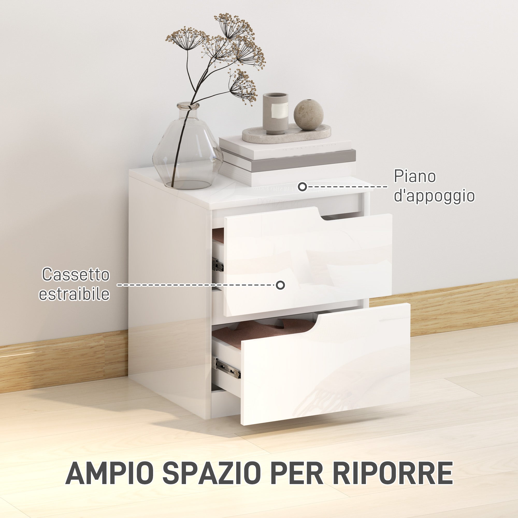 EasyComfort Comodino Moderno nachtkastje, 2 lades, 40x40x48 cm