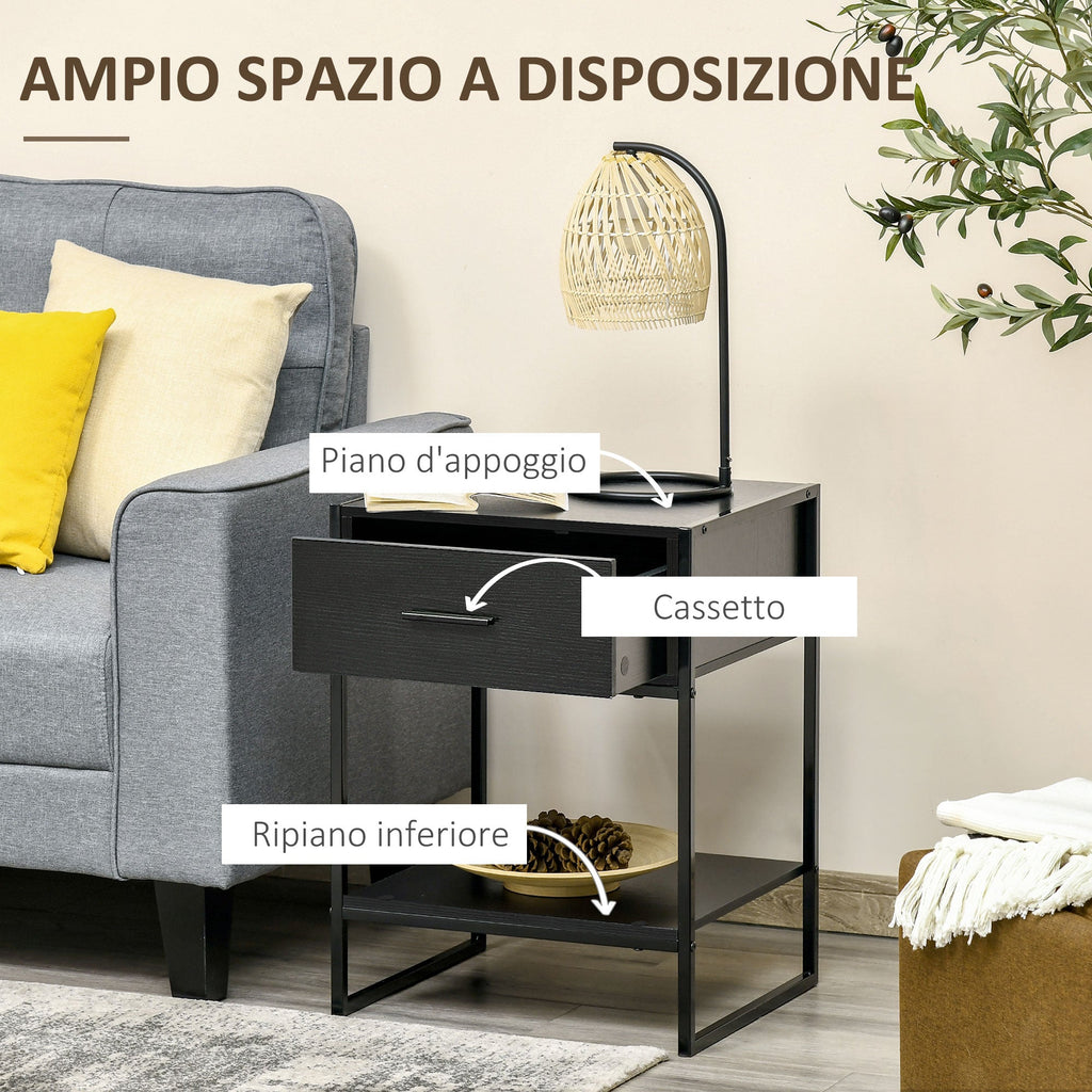 EasyComfort set van 2 nachtkastjes met lade en open schap 45x40x60 cm zwart