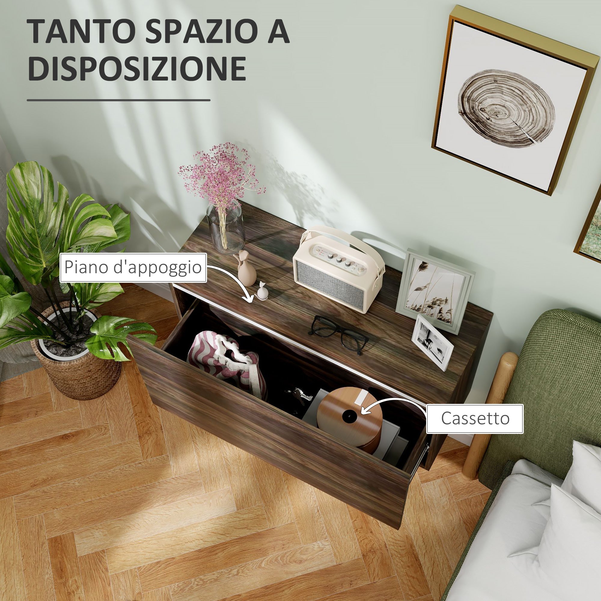 EasyComfort Comodino Sospeso Nachtkastje wandgemonteerd 80x30x45 cm walnoot