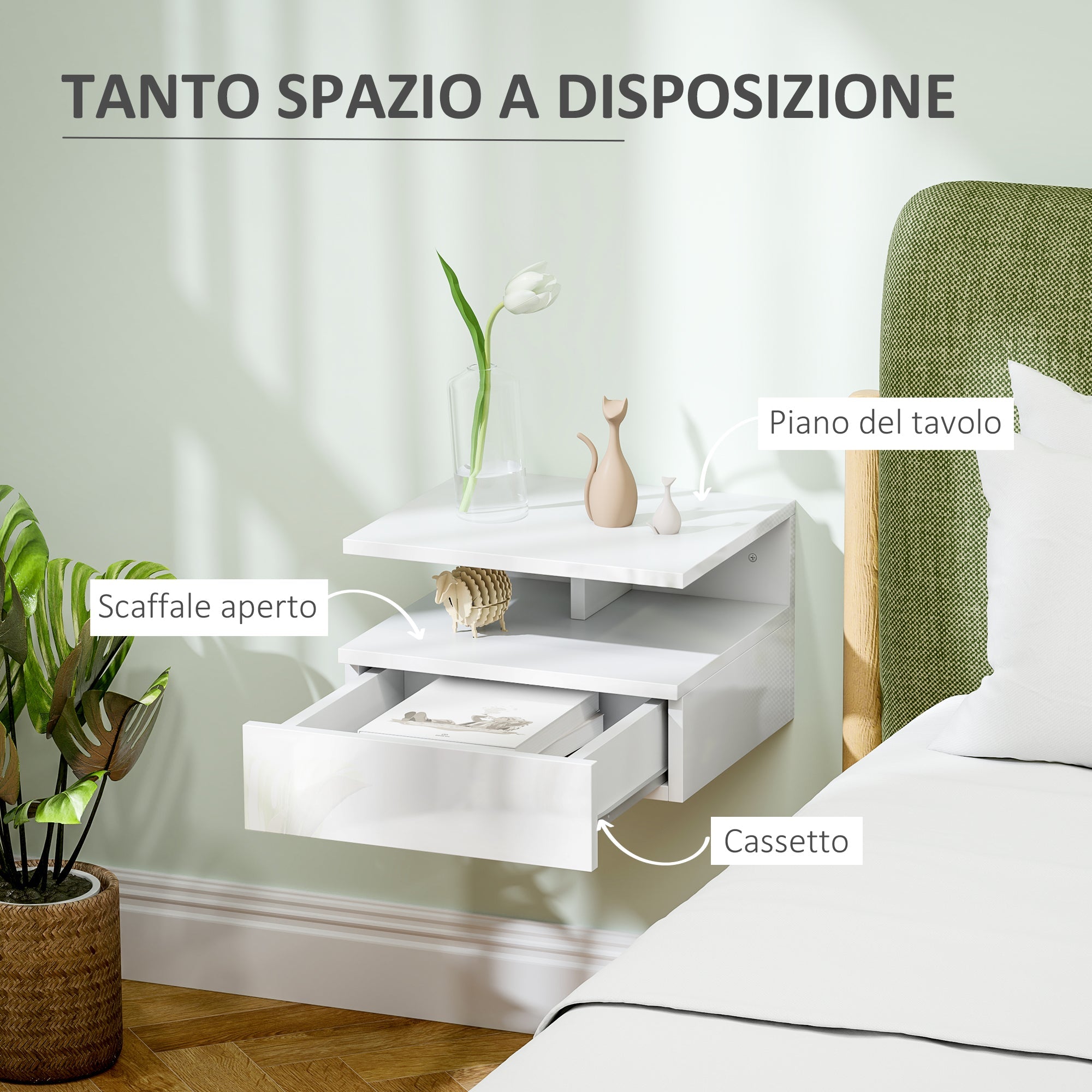 EasyComfort Comodino Sospeso hangend nachtkastje 35x32x22.5 cm, wit