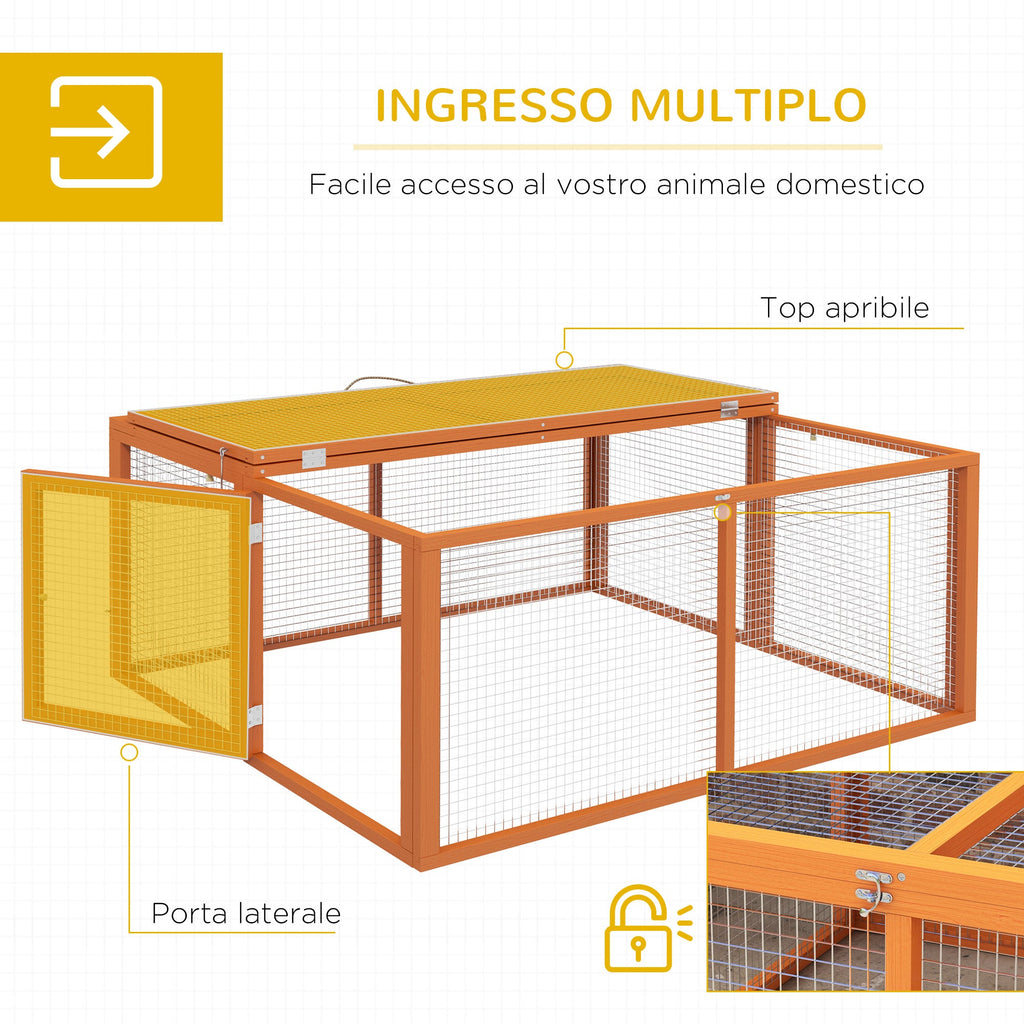 EasyComfort Conigliera da Esterno Pieghevole per 2-3 Roditori con Ingressi Multipli, in Legno e Acciaio, 110x105x50 cm, Arancione