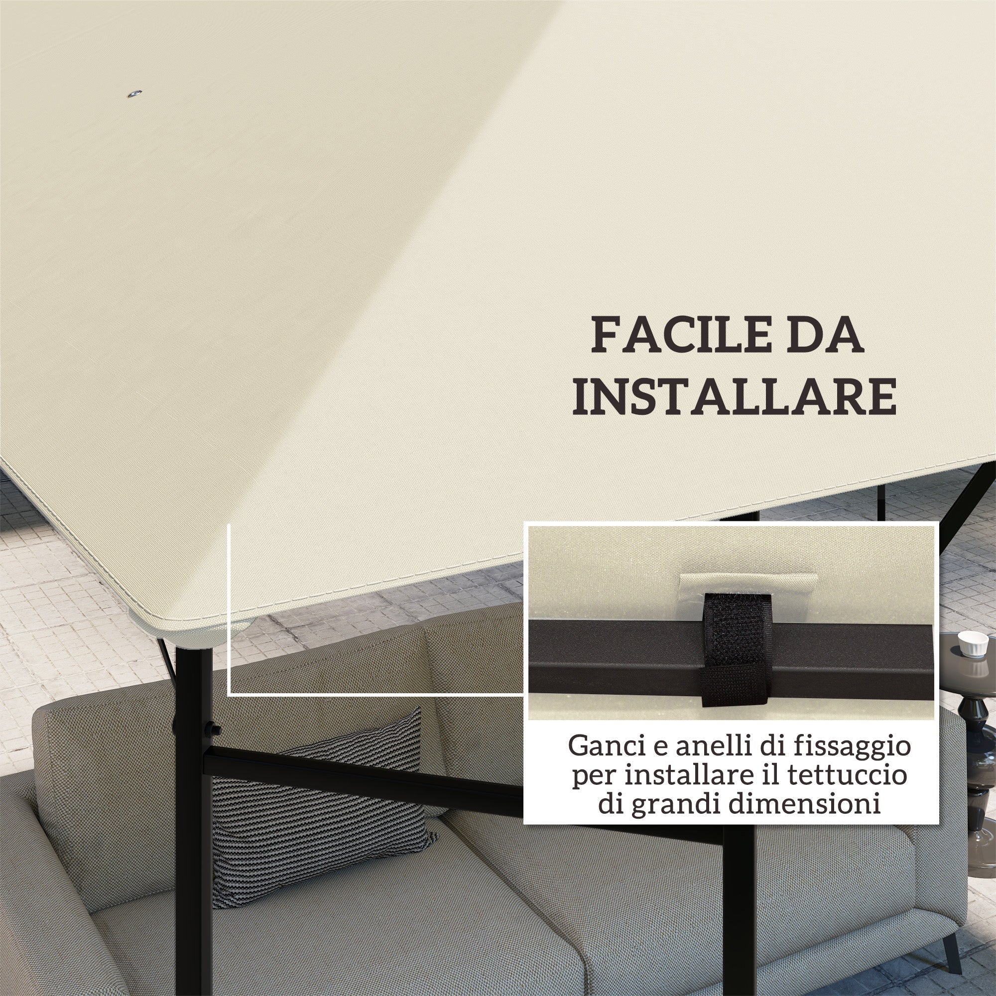 EasyComfort Copertura per Gazebo 3x3 m da Giardino with 8 Fori di Drenaggio, in Tessuto Oxford 600D, white Crema