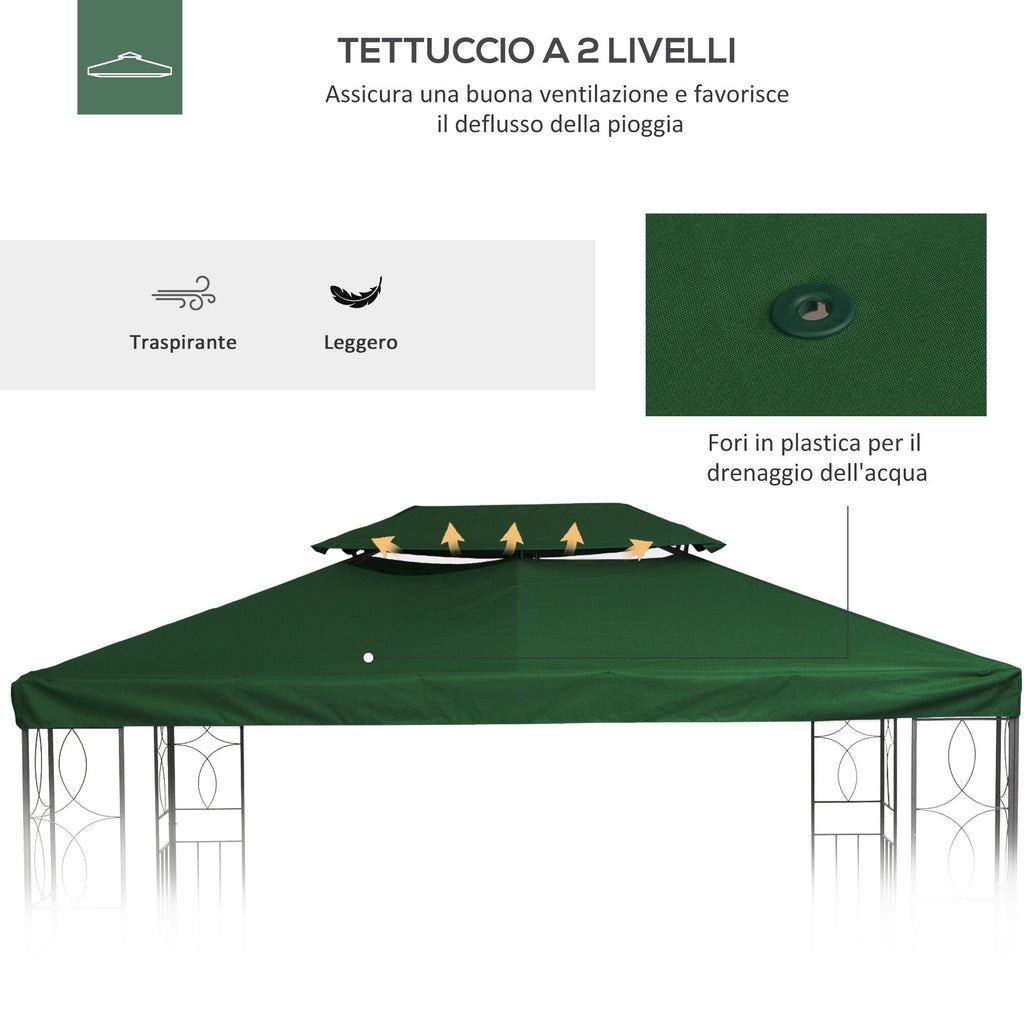 EasyComfort Copertura per Gazebo 4x3 m a 2 Livelli in Poliestere with Cinghie e 10 Fori di Drenaggio, Verde