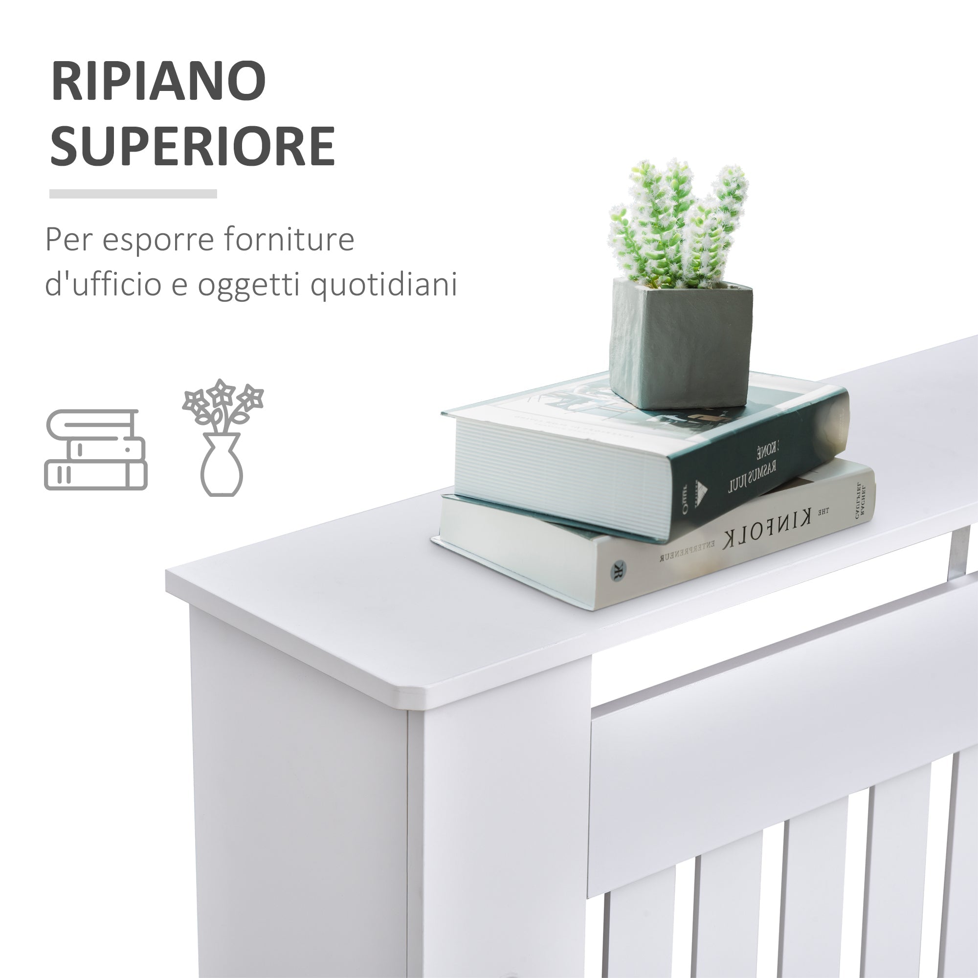 EasyComfort Copritermosifone a Doghe in MDF per Casa e Ufficio, 112x19x81 cm, white
