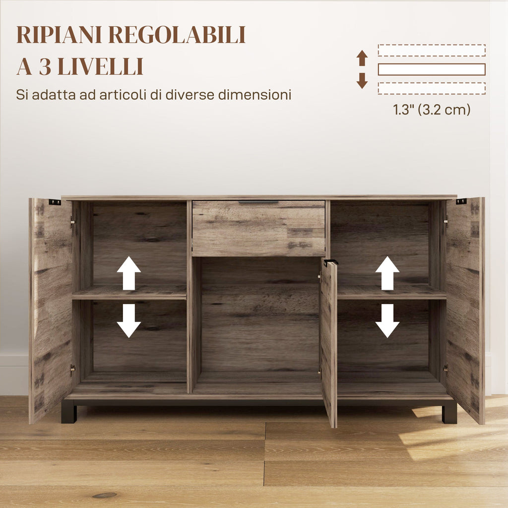 EasyComfort Credenza Buffet in stile Industriale with Cassetto e 3 Armadietti, in Legno Marrone, 120x36.5x70 cm