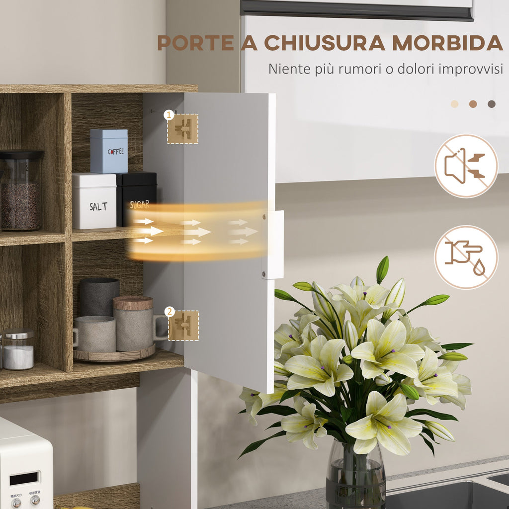 EasyComfort Credenza Cucina Alta Moderna con Armadietti e Cassetto, Mobile Dispensa con Ripiani regolabili, 98x39x180cm, Bianco e Legno