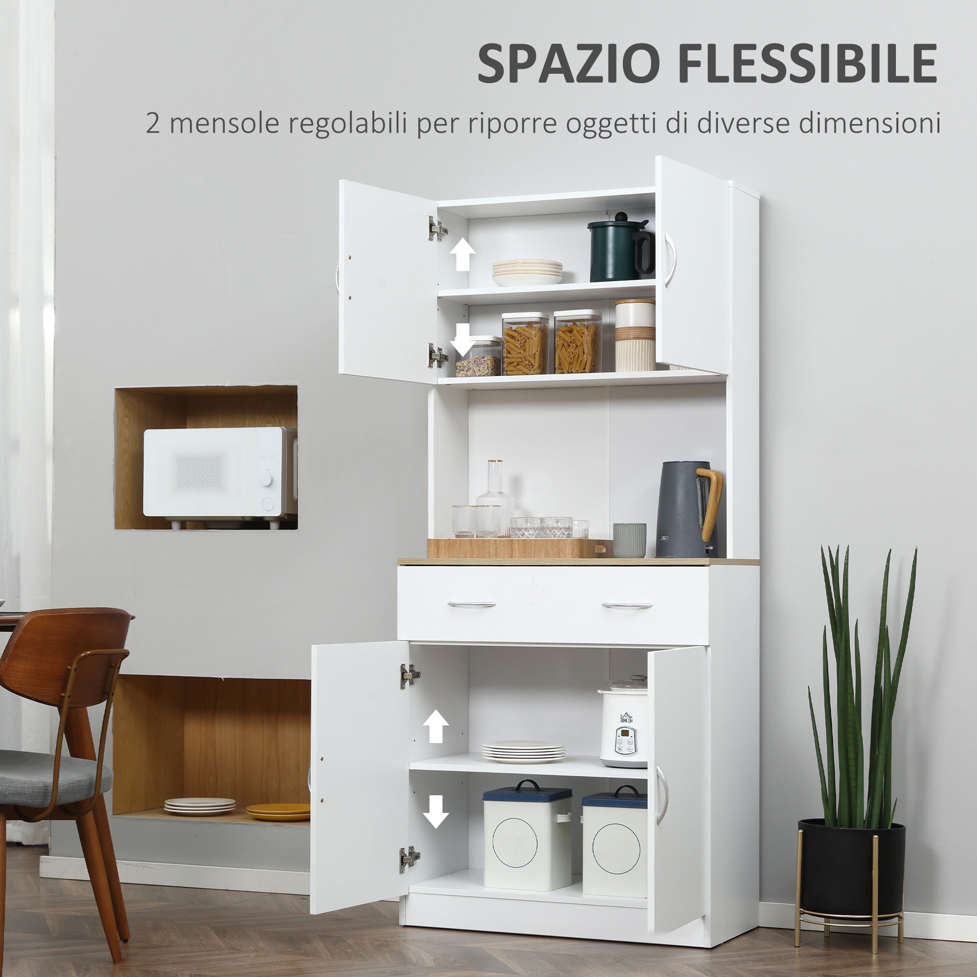Easycomfort Credenza Cucina with Armadietti a 2 Ante e Cassetto in Legno, 80x40x180cm, white