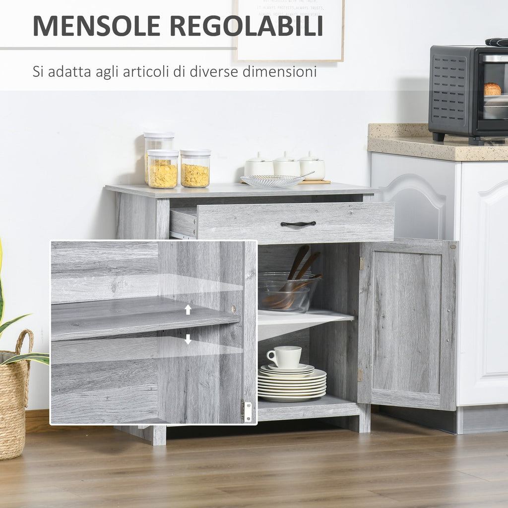 EasyComfort Credenza Cucina Country with Armadietto a 2 Ante e Cassetto, 80x39.7x80cm, Grigio