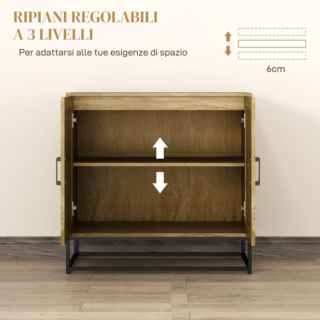 EasyComfort Credenza da Soggiorno a 2 Livelli with Ripiano Regolabile, in Legno e Acciaio, 80x40x78 cm, Marrone e black