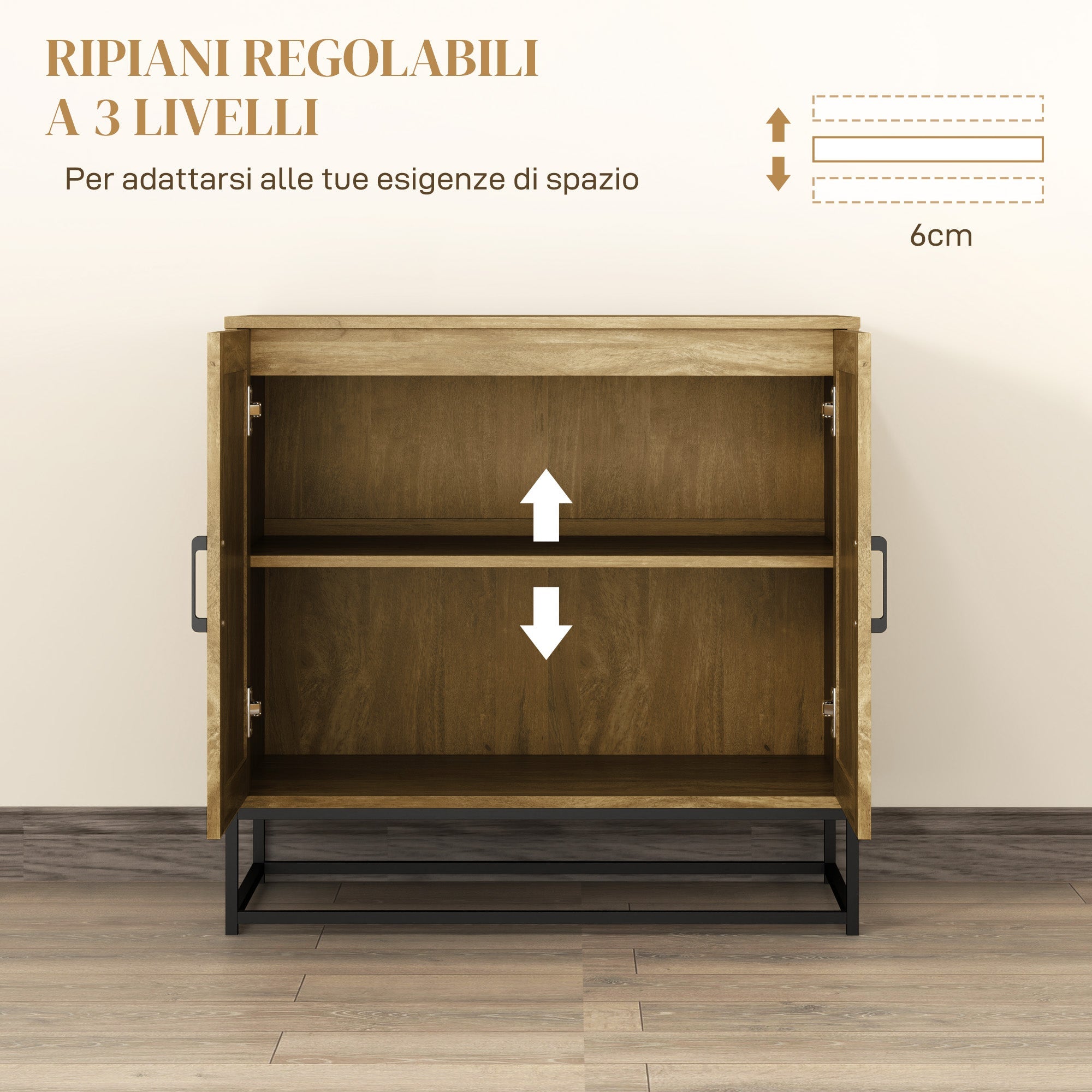 EasyComfort Credenza da Soggiorno a 2 Livelli with Ripiano Regolabile, in Legno e Acciaio, 80x40x78 cm, Marrone e black