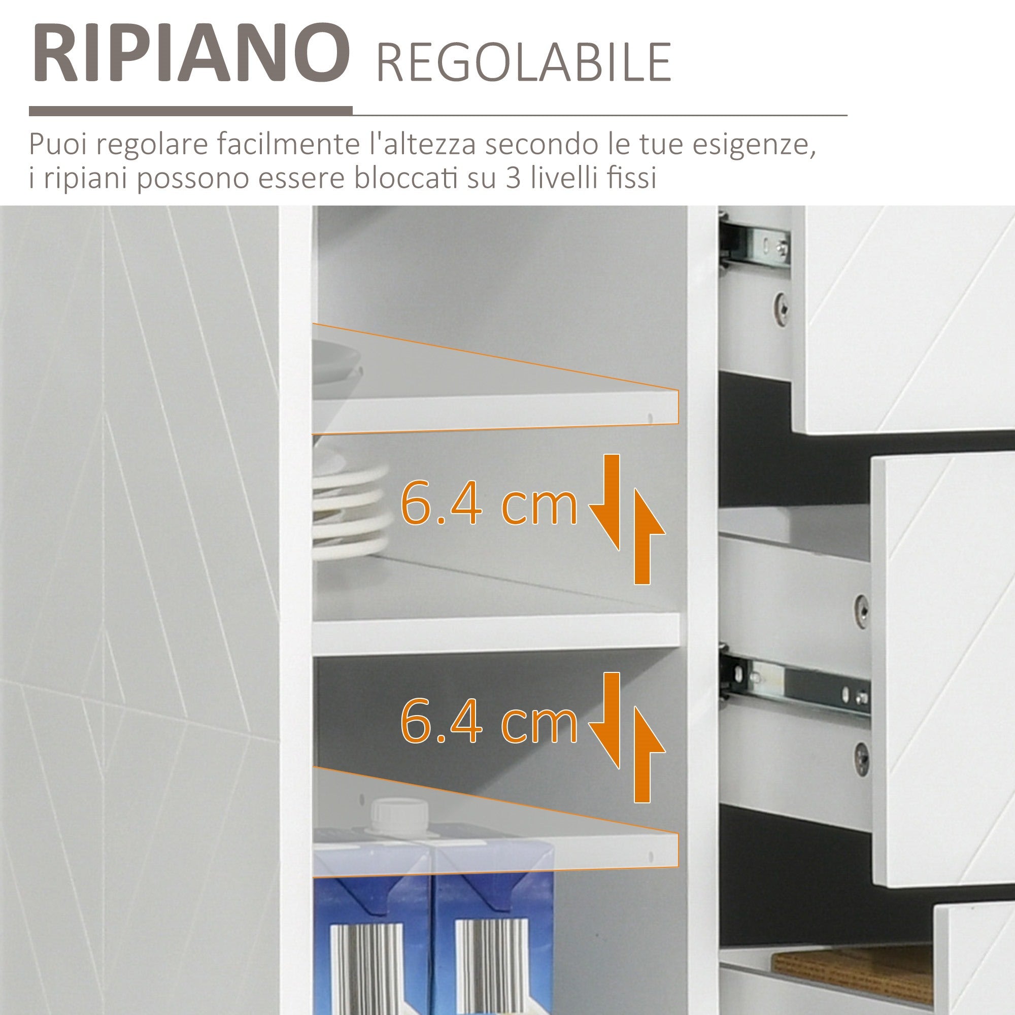 Easycomfort Credenza Moderna Bianca, Credenza Bassa Buffet per Cucina o Sala da Pranzo with 3 Cassetti e 2 Ante, 120x40x76cm