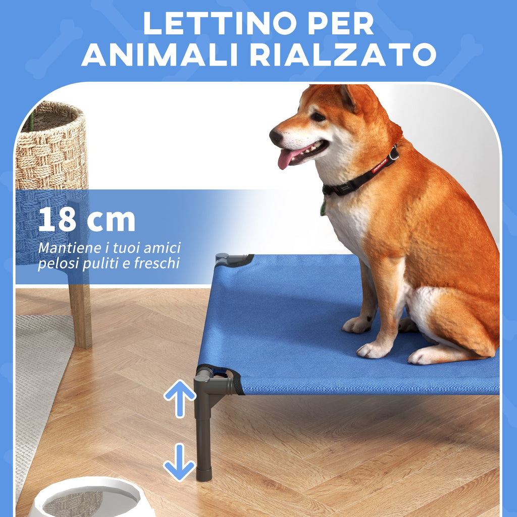 EasyComfort Cuccia Lettino per Cani Rialzato Pieghevole per Interno ed Esterno in Metallo e Tessuto Oxford, 76x61x18 cm, Blu