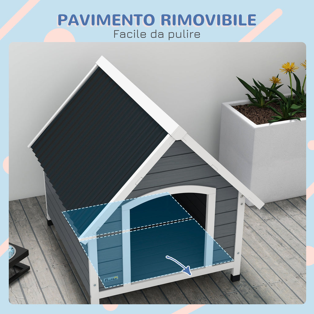 EasyComfort Cuccia per Cani in Legno da Esterno, Casetta per Cani Grandi con Pavimento Rimovibile, 84x99x87cm, Grigio