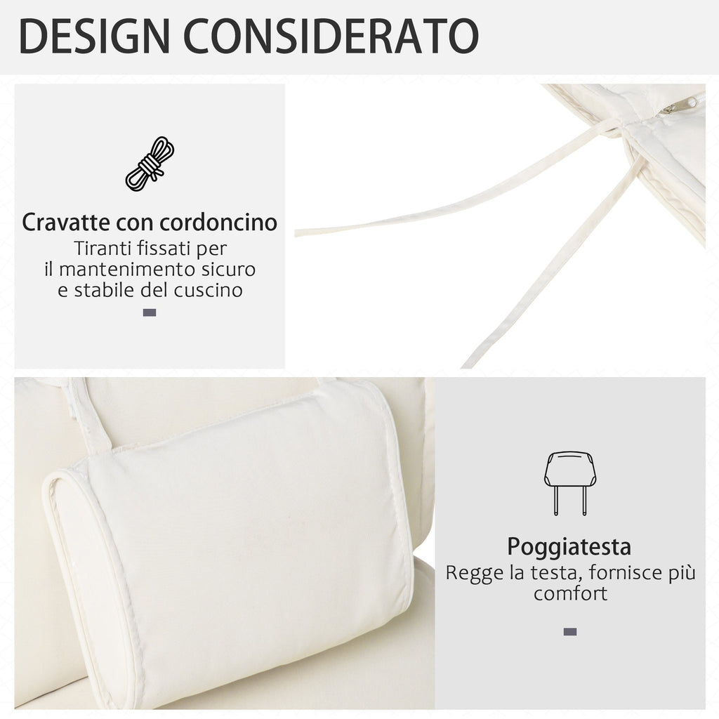 EASYCOMFORT Cushion for Deckchairs, Garden Sun Lounger, Cream White, 198x53x5cm