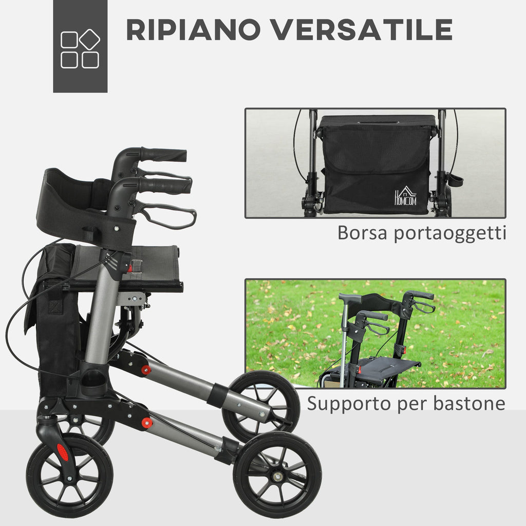 EasyComfort Deambulatore Pieghevole in Allumino ad Altezza Regolabile with Borsa, 64x67x80-92 cm, black e Argento