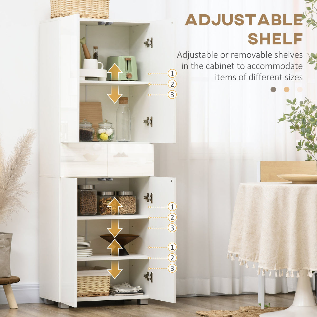 EasyComfort keukenkast met 4 deuren en 2 lades, 60x35x170 cm, wit hoogglans